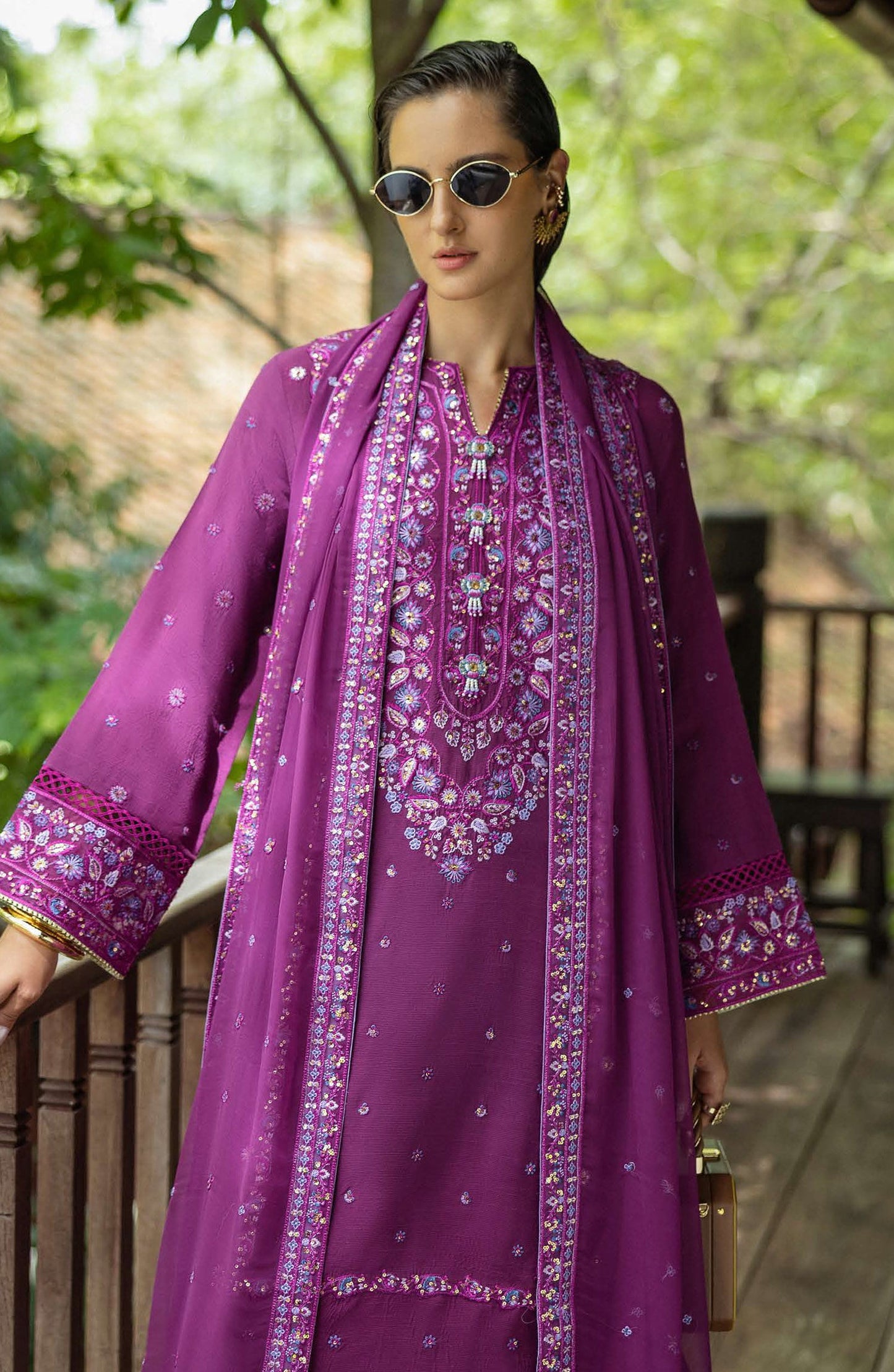 Nuvera by Mushq Embroidered Raw Silk Unstitched 3 Piece Suit - Avenelle - MQ25NV - Dark Purple - Luxury Collection