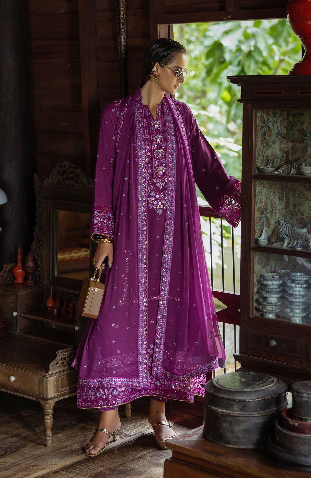 Nuvera by Mushq Embroidered Raw Silk Unstitched 3 Piece Suit - Avenelle - MQ25NV - Dark Purple - Luxury Collection