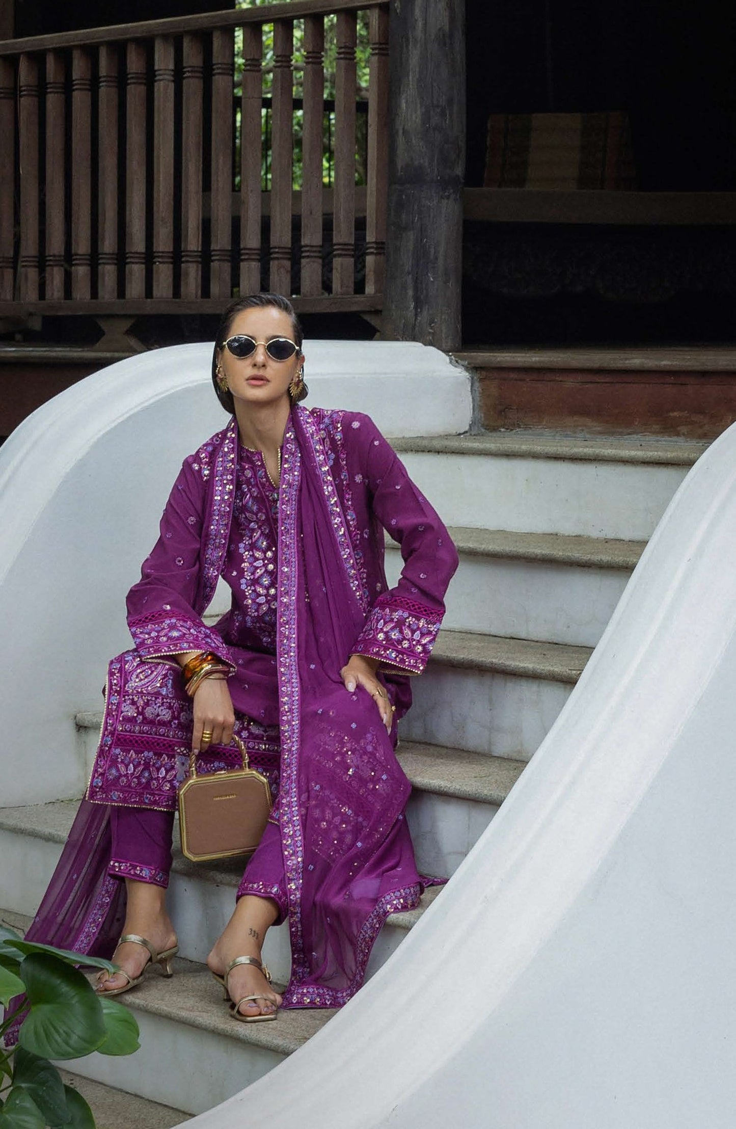 Nuvera by Mushq Embroidered Raw Silk Unstitched 3 Piece Suit - Avenelle - MQ25NV - Dark Purple - Luxury Collection