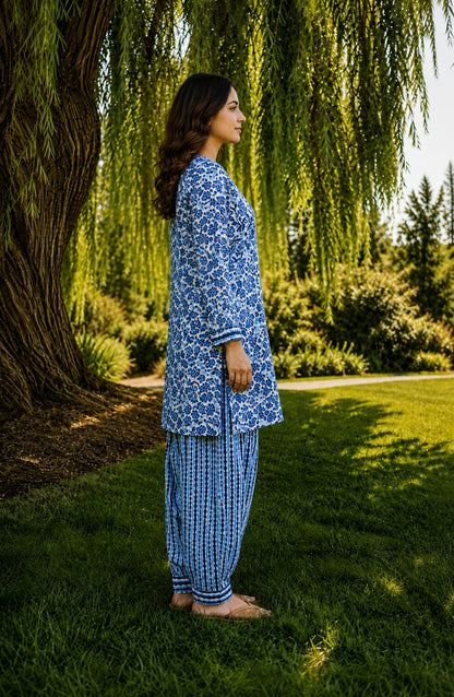 Parchhai by Amna Khadija Printed Cotton Stitched 2 Piece Co-ord Set - AKP-07M - AM26PRCH - Blue - Summer Collection