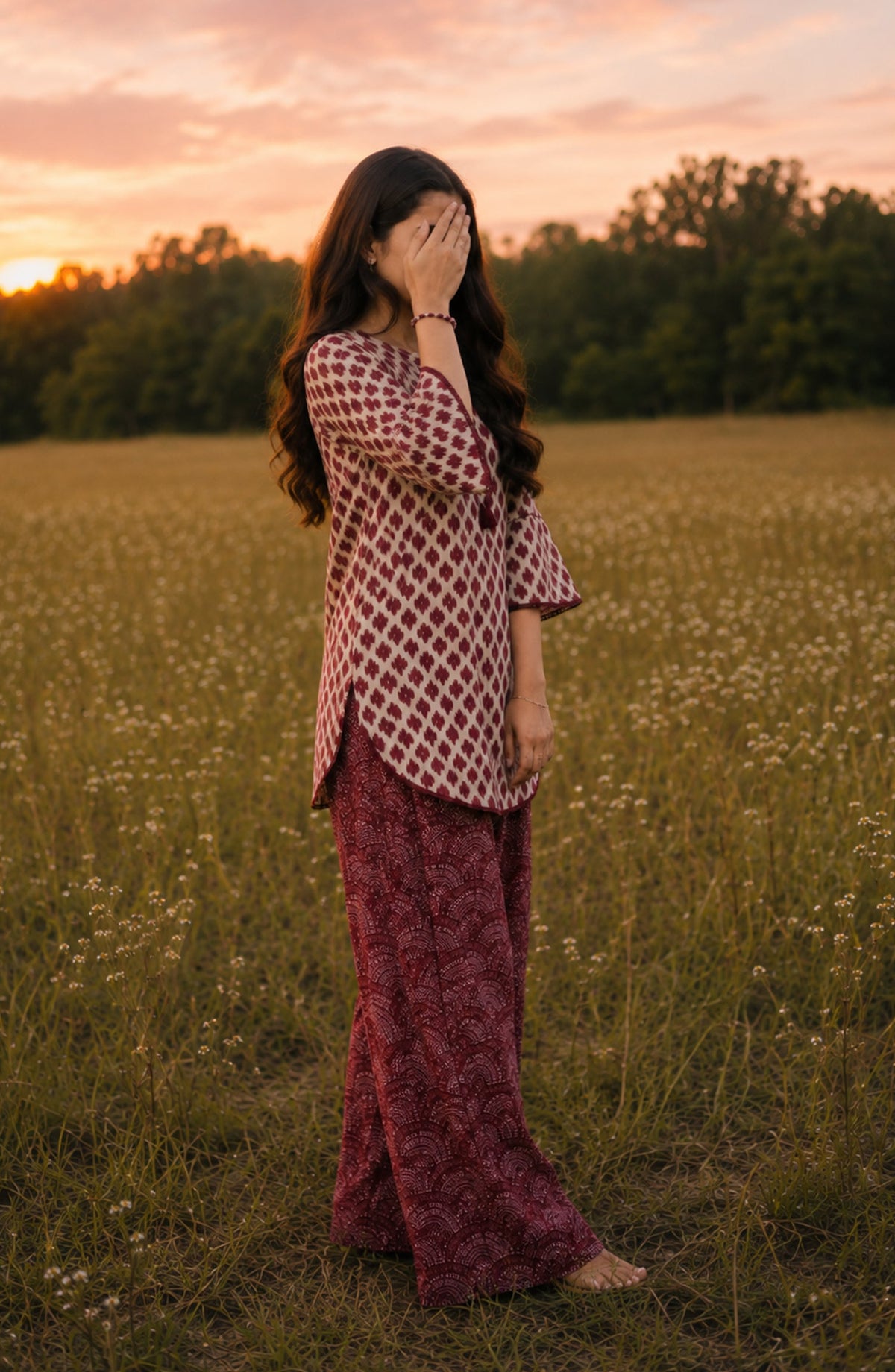 Parchhai by Amna Khadija Printed Cotton Stitched 2 Piece Co-ord Set - AKP-09M - AM26PRCH - Maroon - Summer Collection
