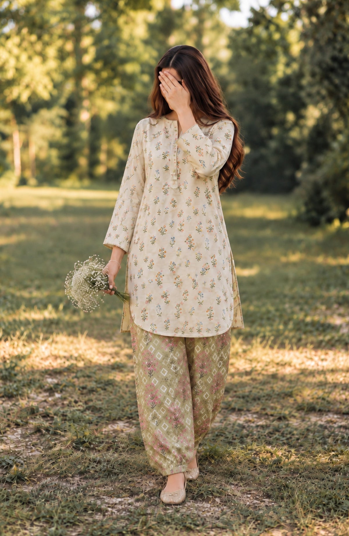 Parchhai by Amna Khadija Printed Cotton Stitched 2 Piece Co-ord Set - AKP-19M - AM26CHI - Fawn - Summer Collection