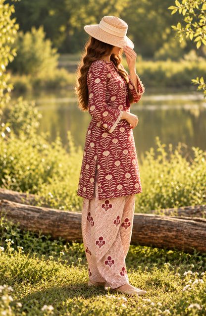 Parchhai by Amna Khadija Printed Cotton Stitched 2 Piece Co-ord Set - AKP-20M - AM26CHI - Red - Summer Collection
