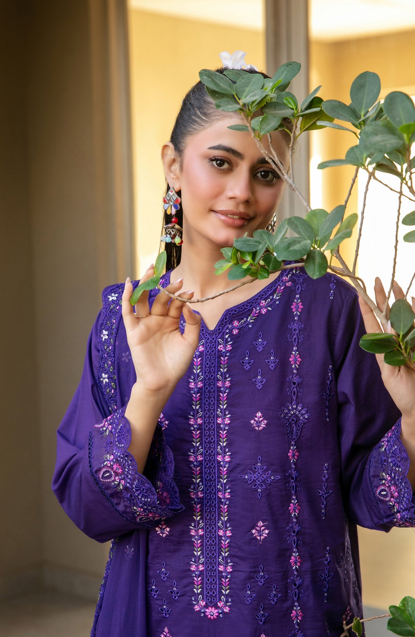 Pardes by Tawakkal Fabrics Embroidered Lawn Stitched 3 Piece Suit - D-4070 - TF26PARD - Purple - Summer Collection