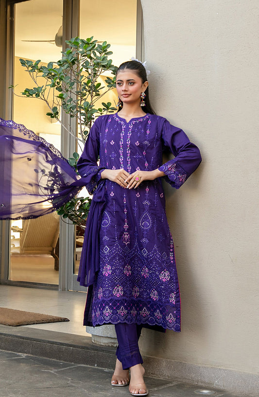 Pardes by Tawakkal Fabrics Embroidered Lawn Stitched 3 Piece Suit - D-4070 - TF26PARD - Purple - Summer Collection