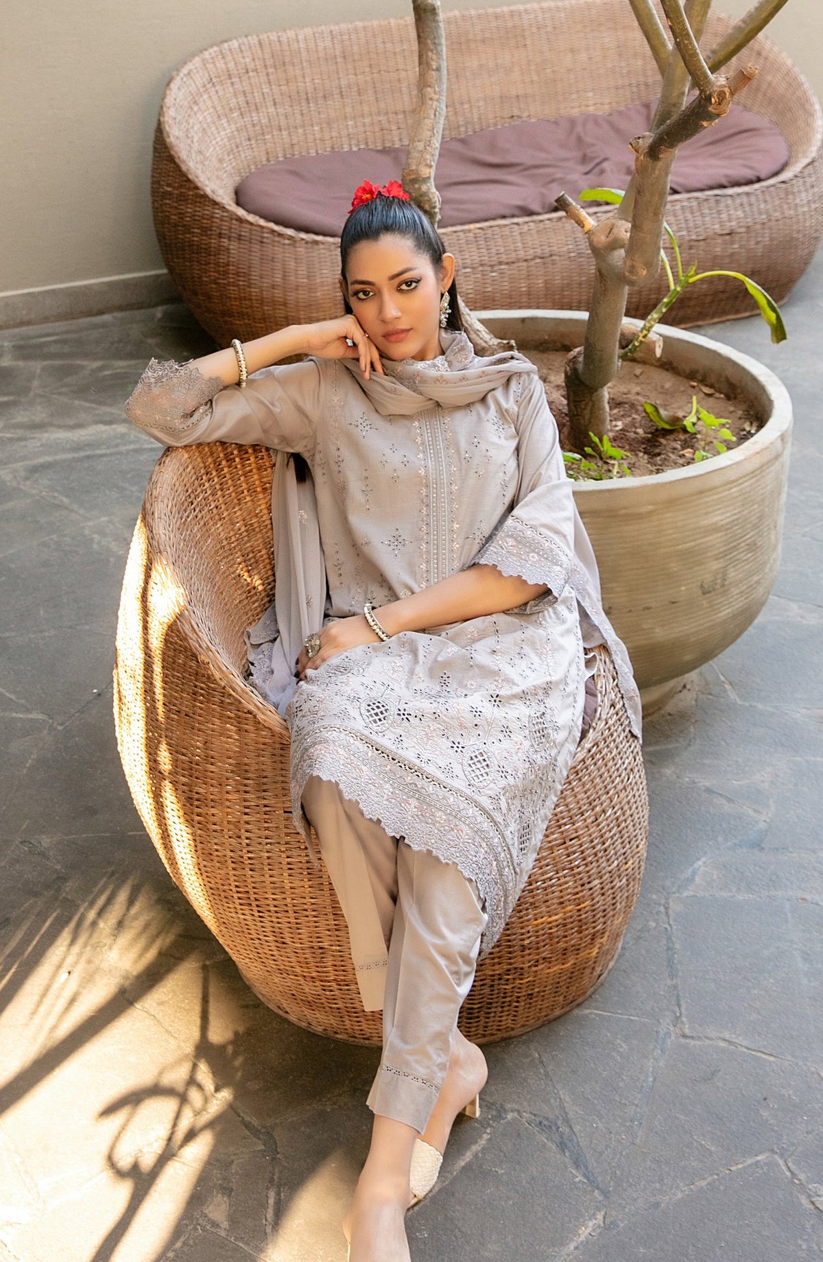 Pardes by Tawakkal Fabrics Embroidered Lawn Stitched 3 Piece Suit - D-4067 - TF26PARD - Grey - Summer Collection