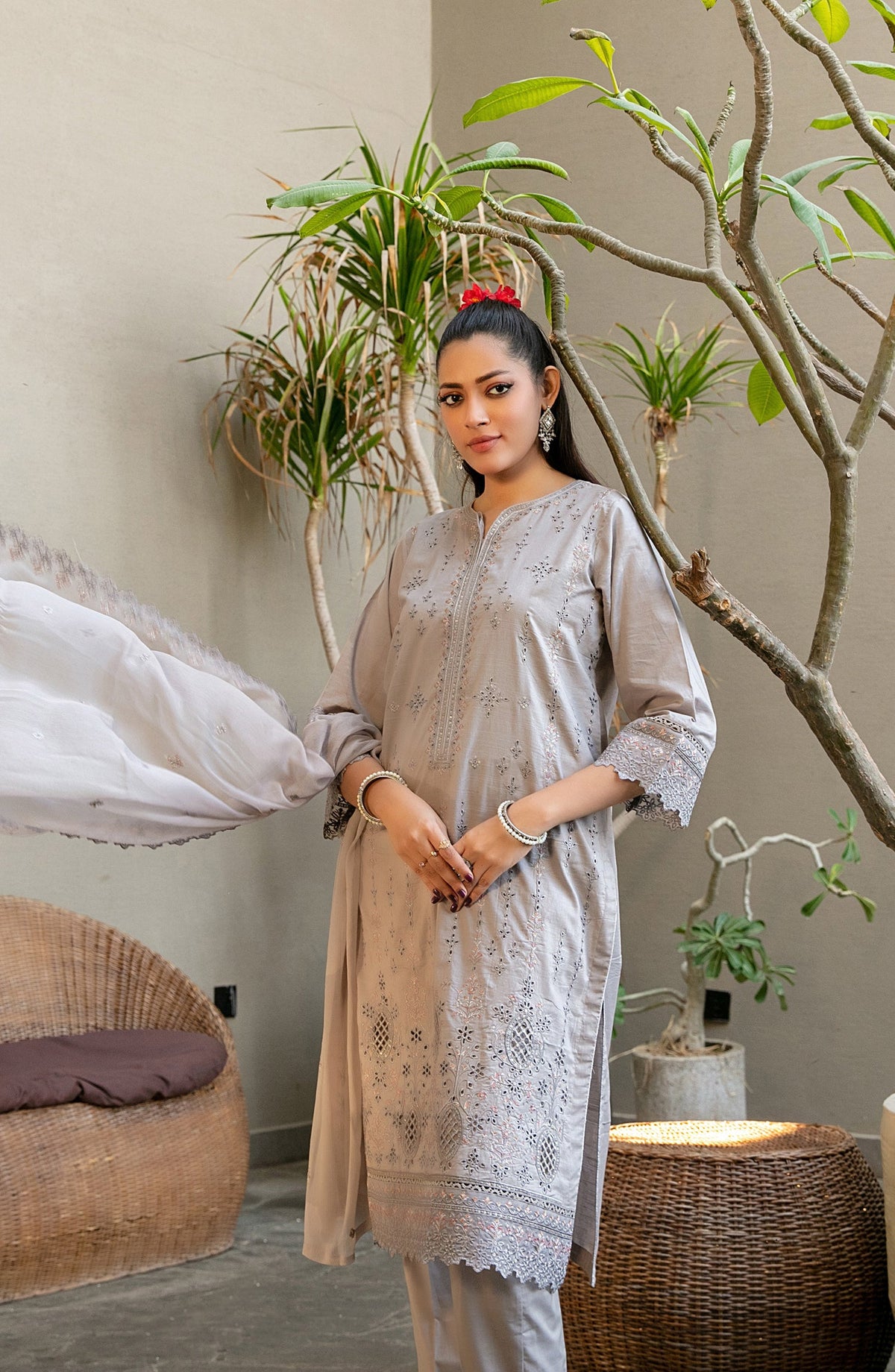 Pardes by Tawakkal Fabrics Embroidered Lawn Stitched 3 Piece Suit - D-4067 - TF26PARD - Grey - Summer Collection
