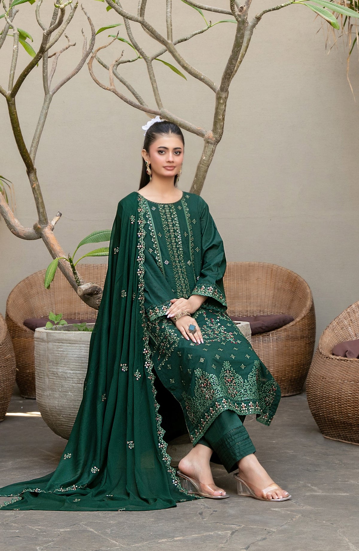 Pardes by Tawakkal Fabrics Embroidered Lawn Stitched 3 Piece Suit - D-4064 - TF26PARD - Green - Summer Collection