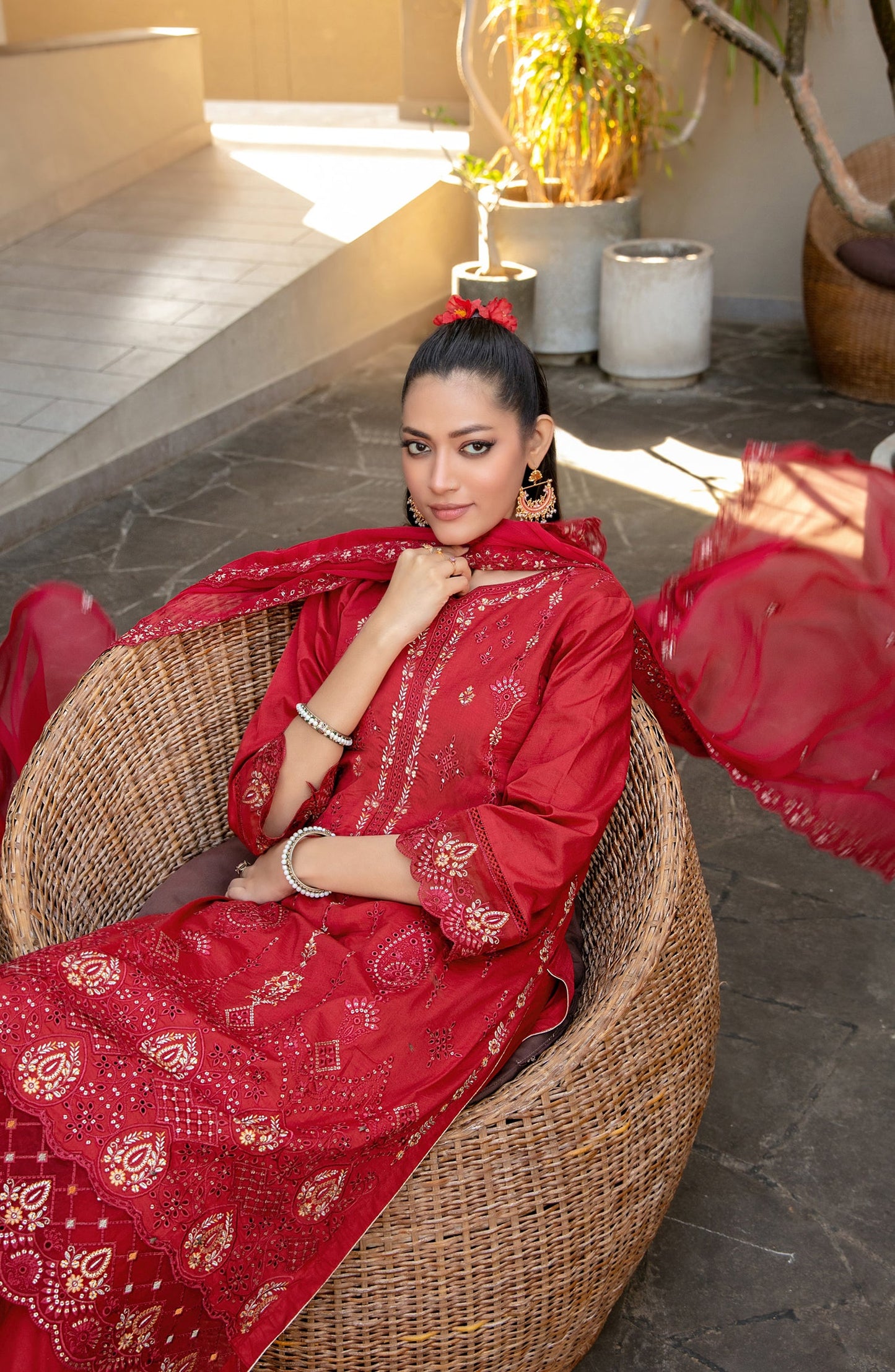 Pardes by Tawakkal Fabrics Embroidered Lawn Stitched 3 Piece Suit - D-4063 - TF26PARD - Red - Summer Collection