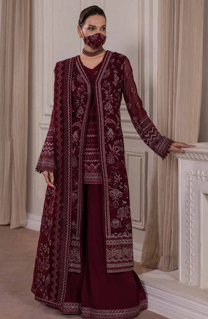 Parisa Safeera by Flossie Embroidered Chiffon Unstitched 3 Piece Suit - PA-02 - FLS26PRS - Maroon - Luxury Collection