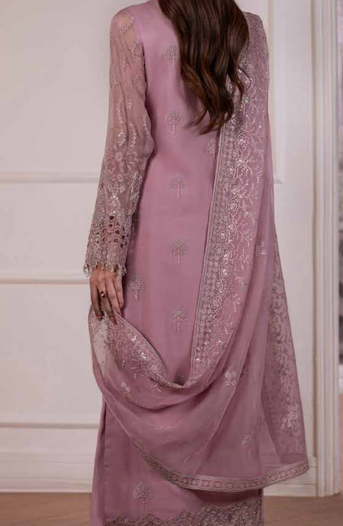 Parisa Safeera by Flossie Embroidered Chiffon Unstitched 3 Piece Suit - PA-05 - FLS26PRS - Light Pink - Luxury Collection