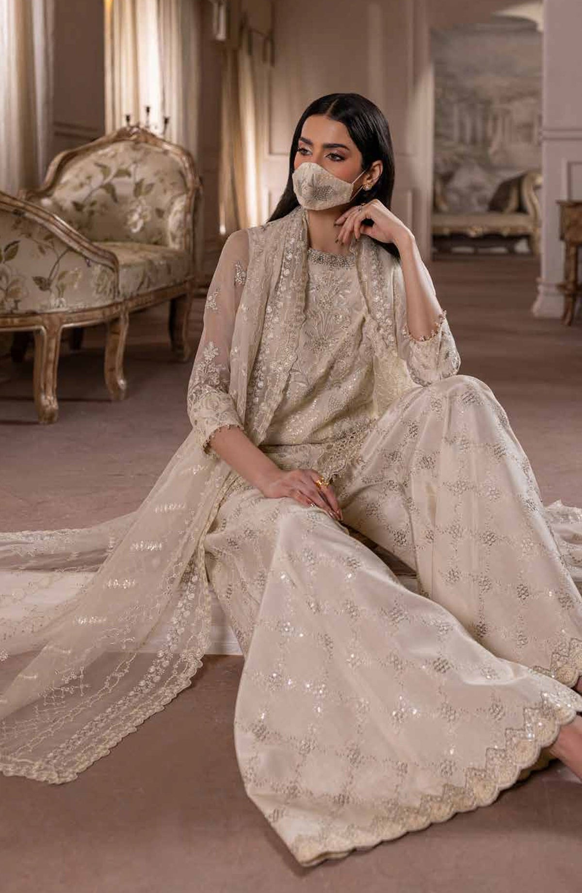 Parisa Safeera by Flossie Embroidered Chiffon Unstitched 3 Piece Suit - PA-07 - FLS26PRS - Lemon - Luxury Collection
