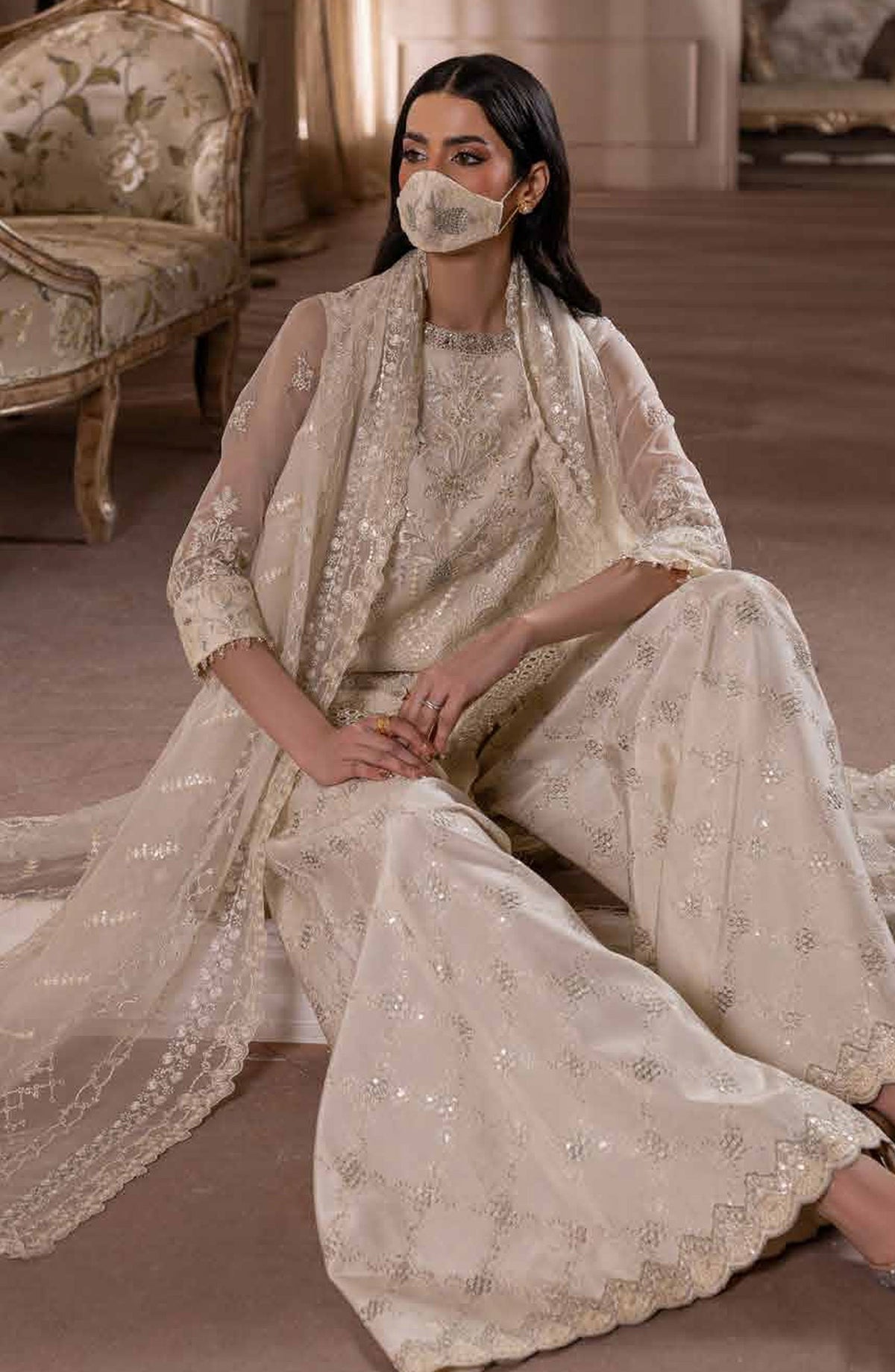 Parisa Safeera by Flossie Embroidered Chiffon Unstitched 3 Piece Suit - PA-07 - FLS26PRS - Lemon - Luxury Collection