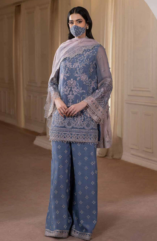 Parisa Safeera by Flossie Embroidered Chiffon Unstitched 3 Piece Suit - PA-09 - FLS26PRS - Blue - Luxury Collection