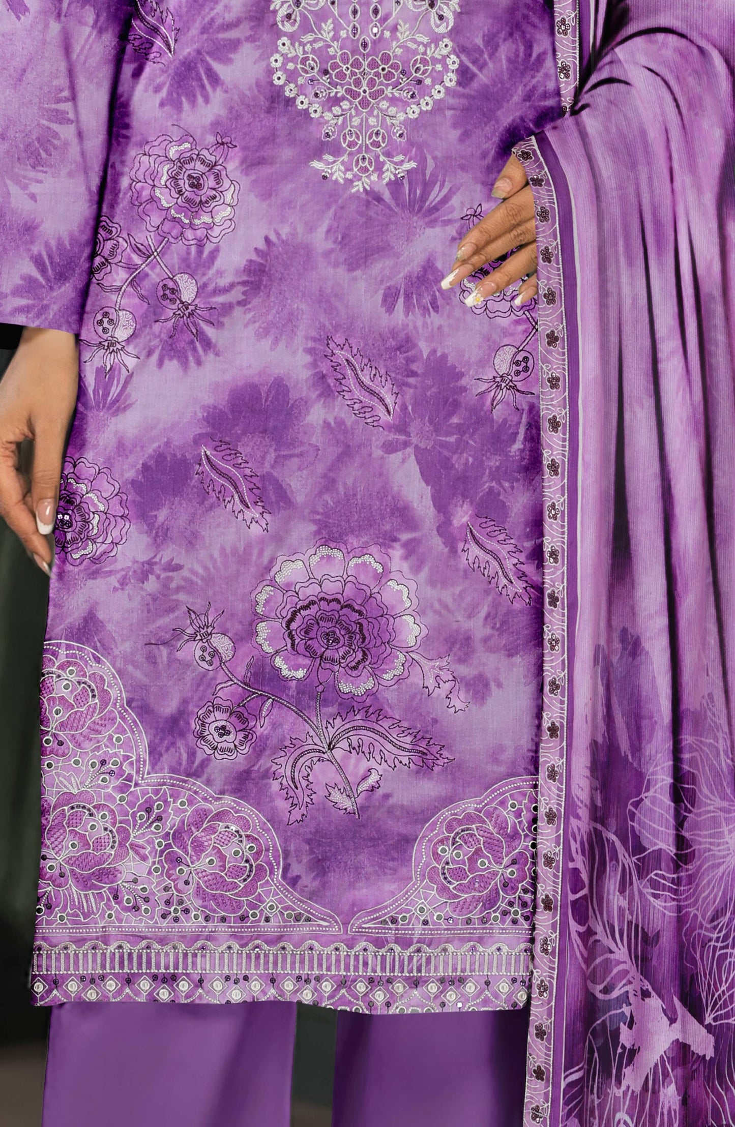 Parishay by Al Karim Embroidered Lawn Unstitched 3 Piece Suit - D-09 - AK26PRH - Purple - Summer Collection