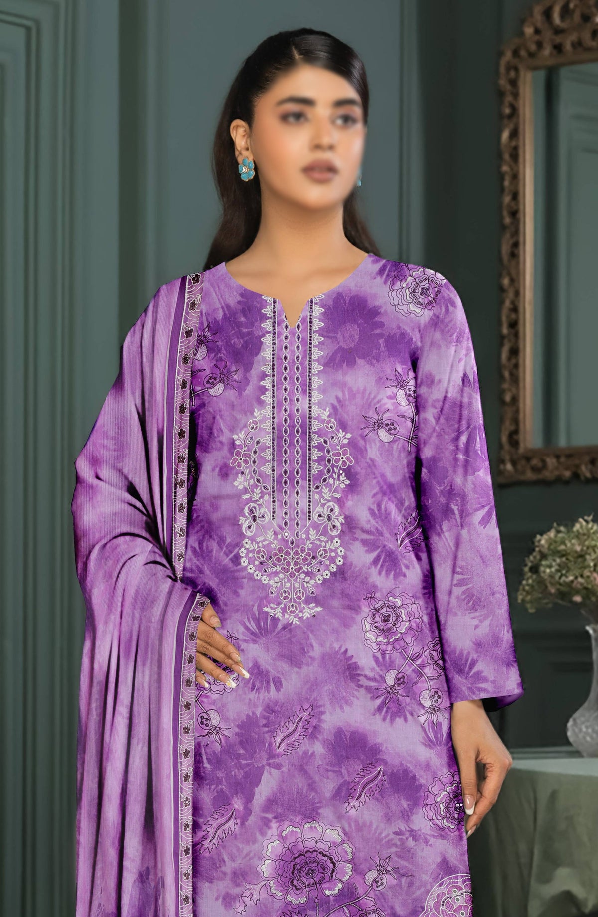 Parishay by Embroidered Lawn Unstitched 3 Piece Suit - D-09 - AK26PRH - Purple - Summer Collection