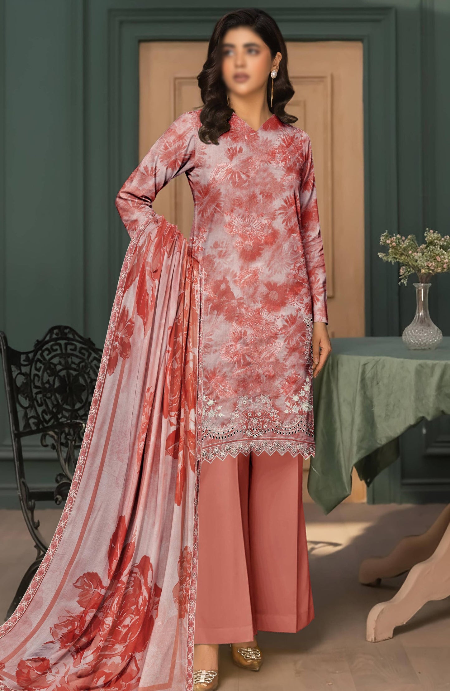 Parishay by Embroidered Lawn Unstitched 3 Piece Suit - D-08 - AK26PRH - Pink - Summer Collection