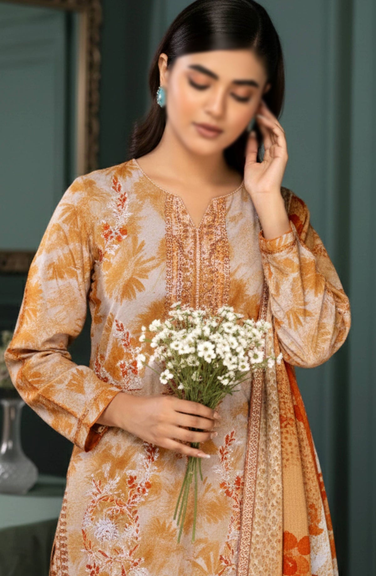 Parishay by Embroidered Lawn Unstitched 3 Piece Suit - D-07 - AK26PRH - Rust - Summer Collection