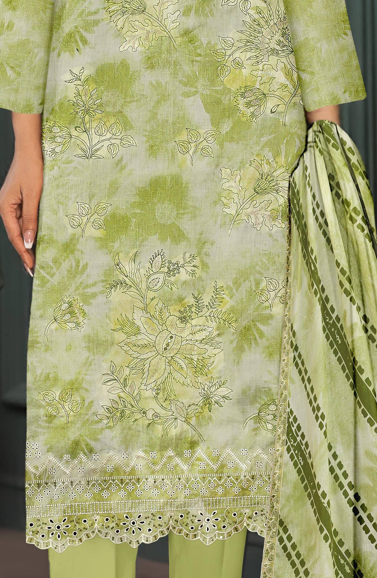 Parishay by Al Karim Embroidered Lawn Unstitched 3 Piece Suit - D-05 - AK26PRH - Green - Summer Collection