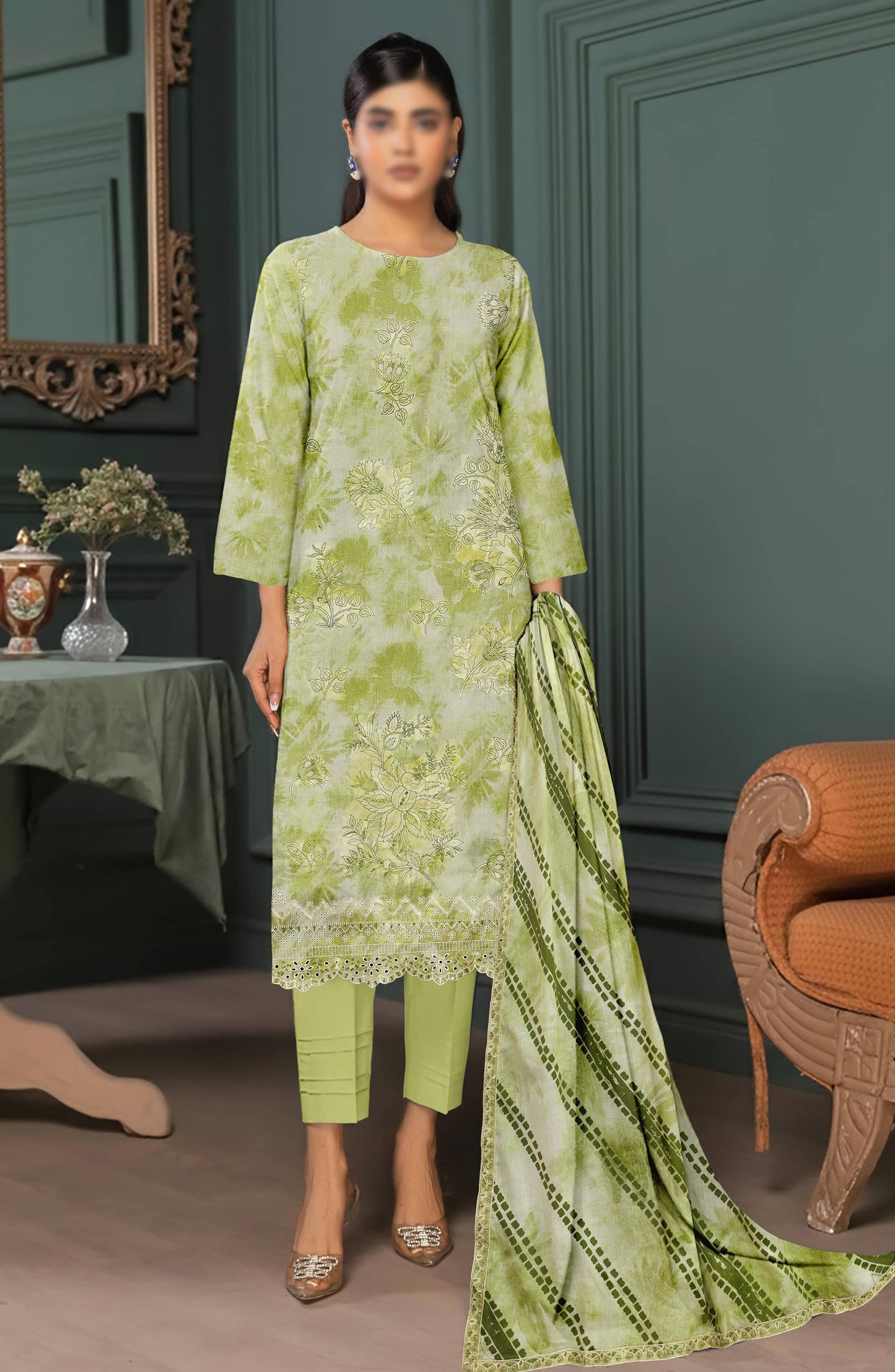 Parishay by Embroidered Lawn Unstitched 3 Piece Suit - D-05 - AK26PRH - Green - Summer Collection