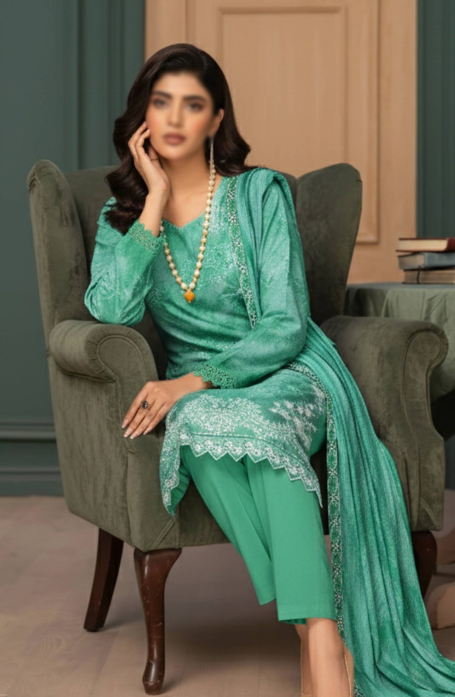 Parishay by Al Karim Embroidered Lawn Unstitched 3 Piece Suit - D-04 - AK26PRH - Green - Summer Collection