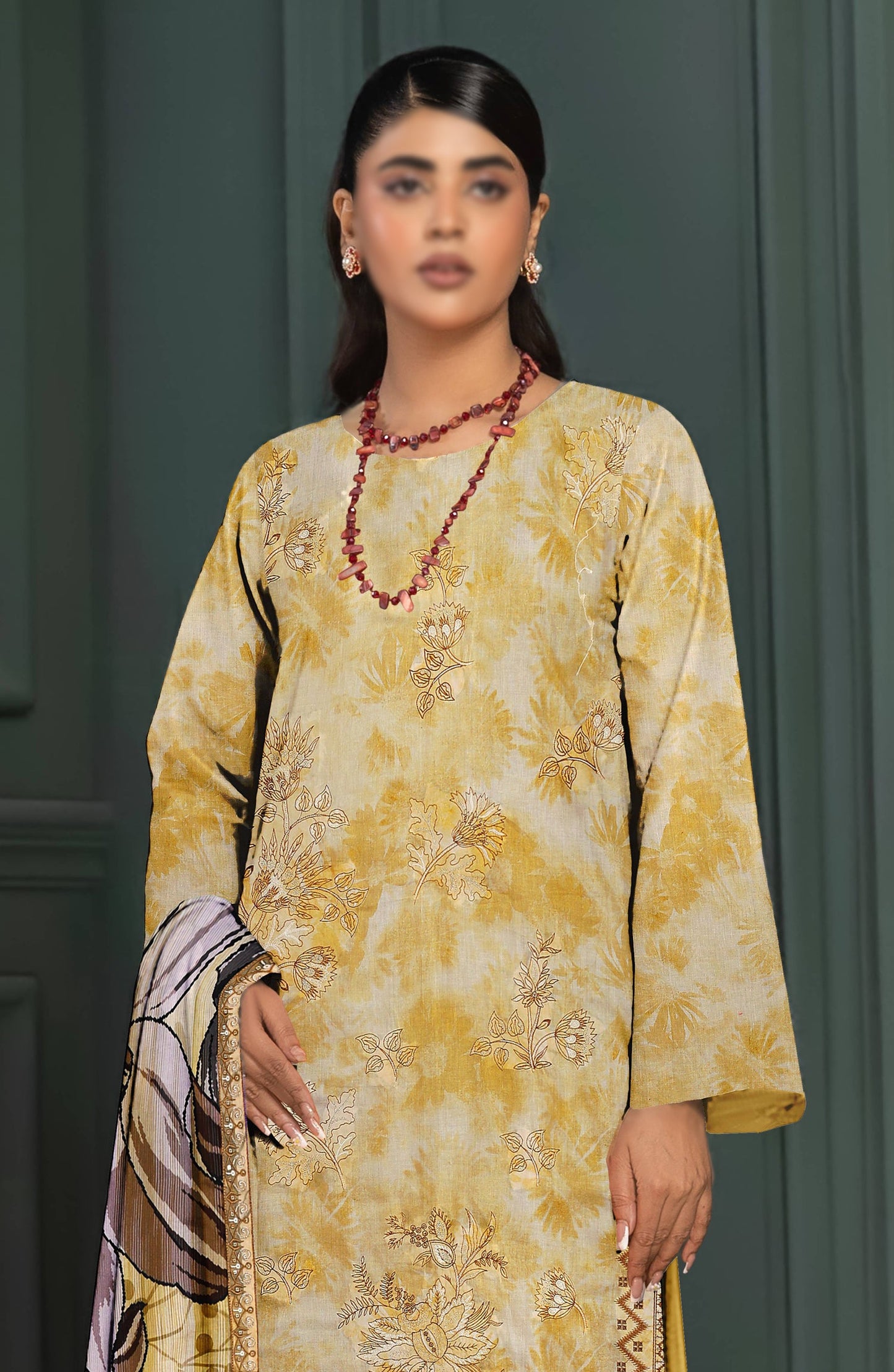 Parishay by Al Karim Embroidered Lawn Unstitched 3 Piece Suit - D-03 - AK26PRH - Yellow - Summer Collection