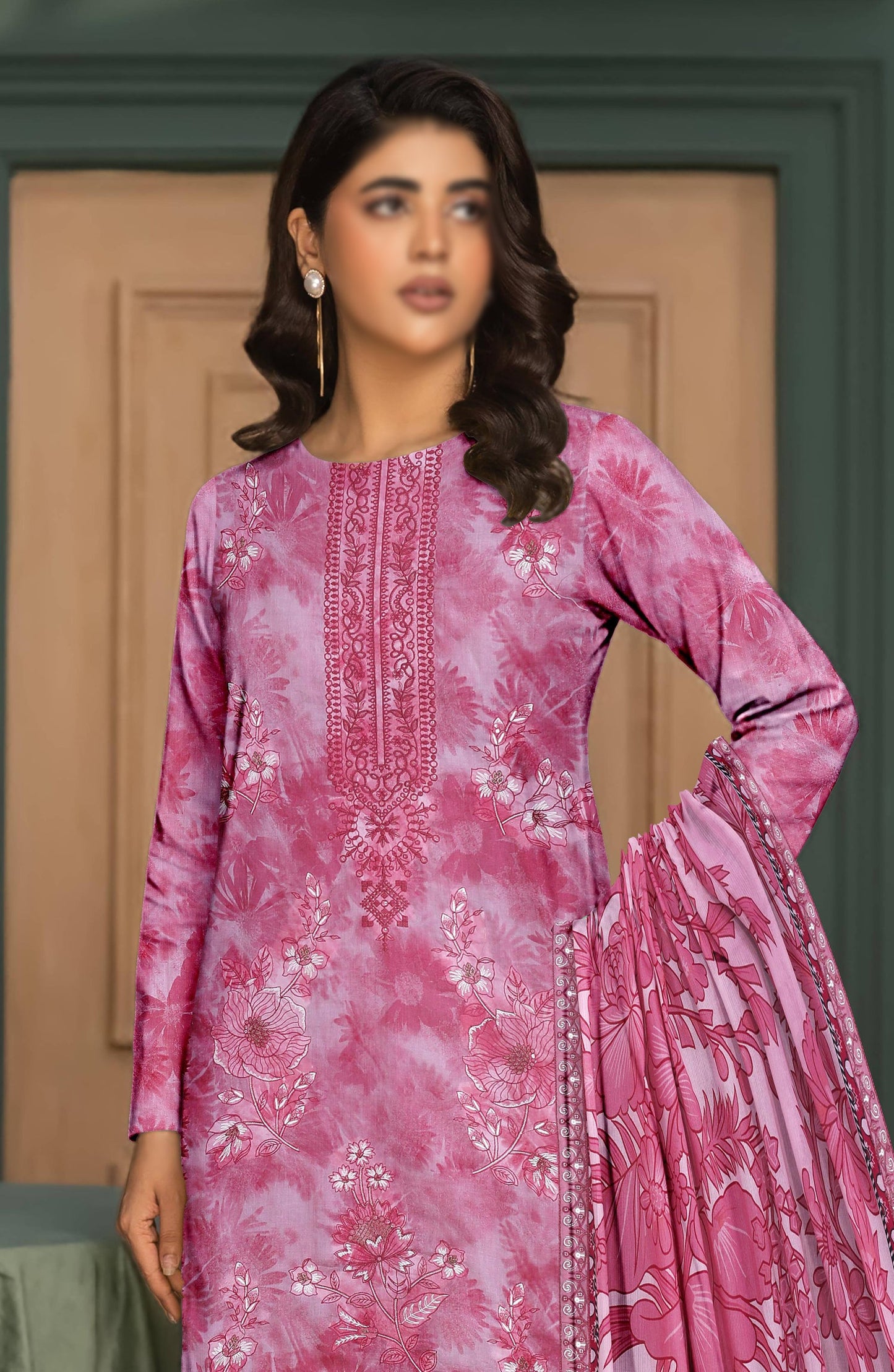 Parishay by Embroidered Lawn Unstitched 3 Piece Suit - D-02 - AK26PRH - Pink - Summer Collection