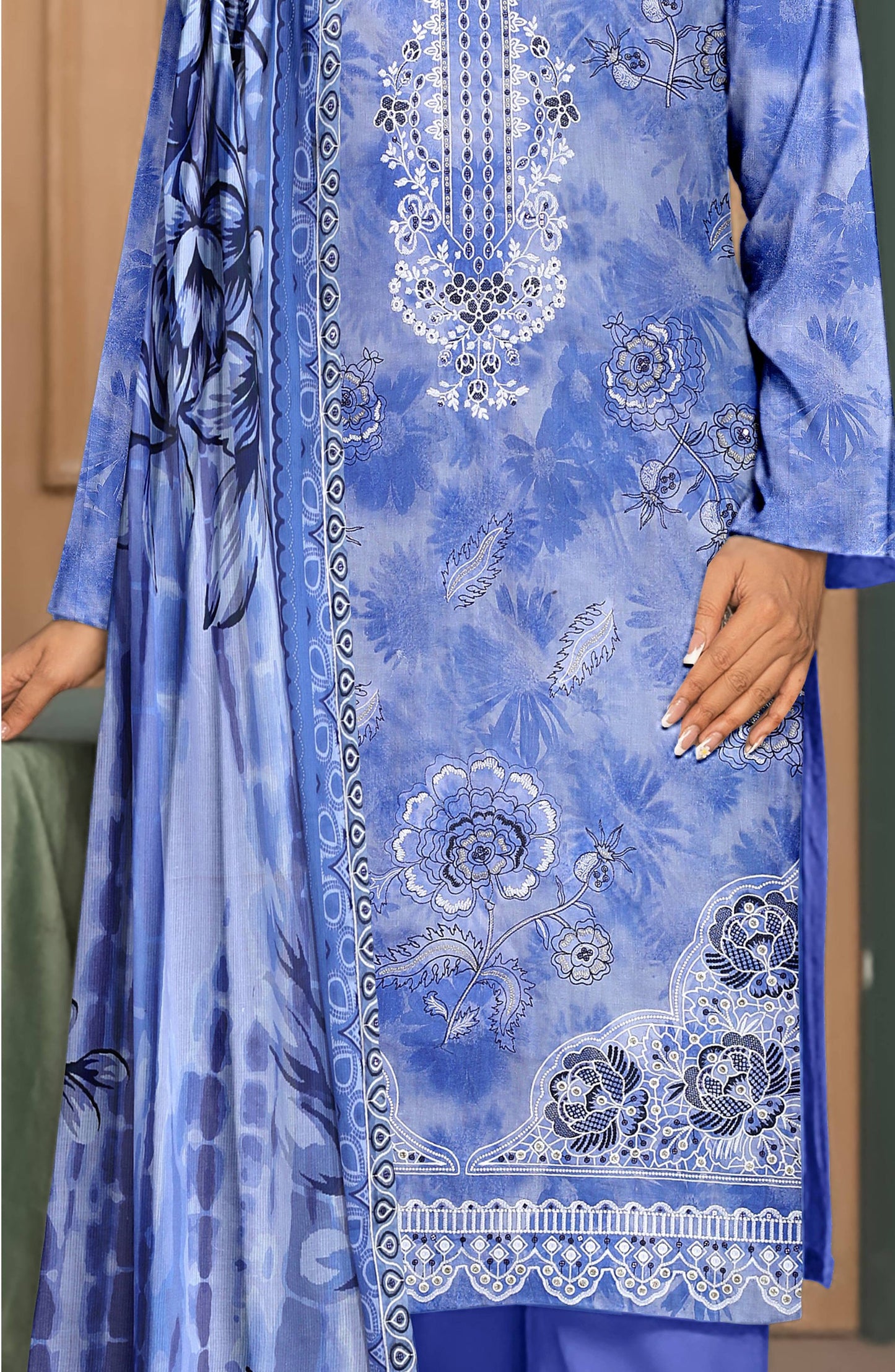 Parishay by Al Karim Embroidered Lawn Unstitched 3 Piece Suit - D-01 - AK26PRH - Blue - Summer Collection