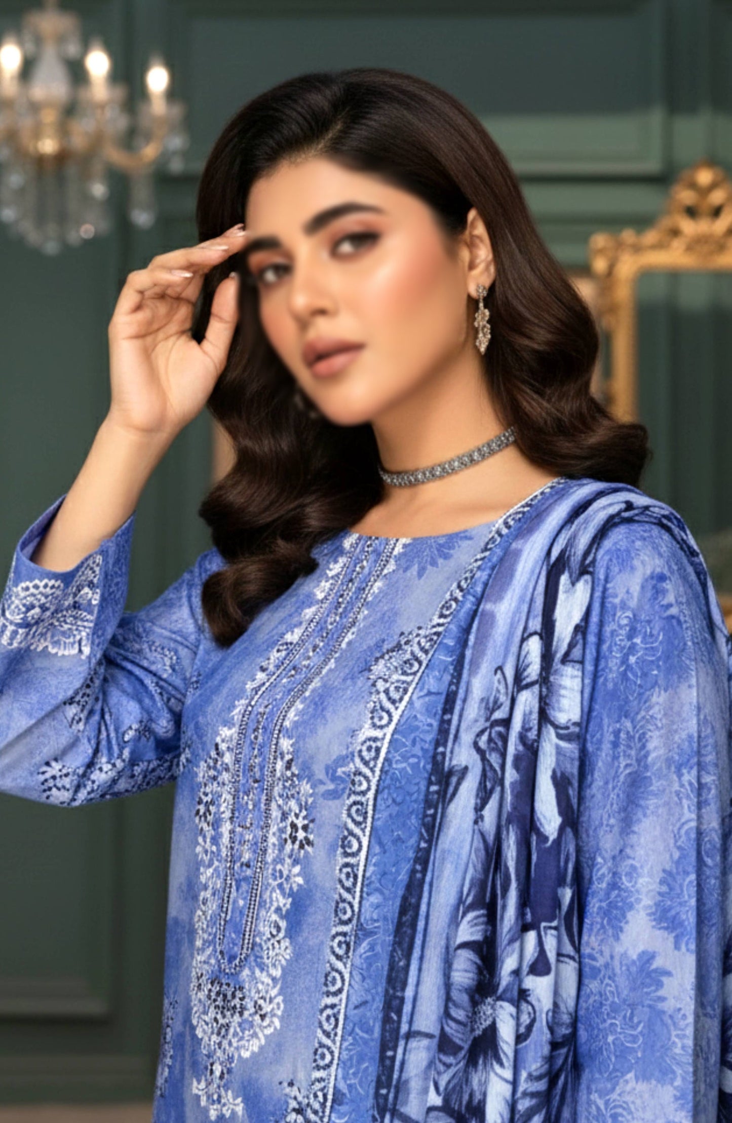 Parishay by Embroidered Lawn Unstitched 3 Piece Suit - D-01 - AK26PRH - Blue - Summer Collection
