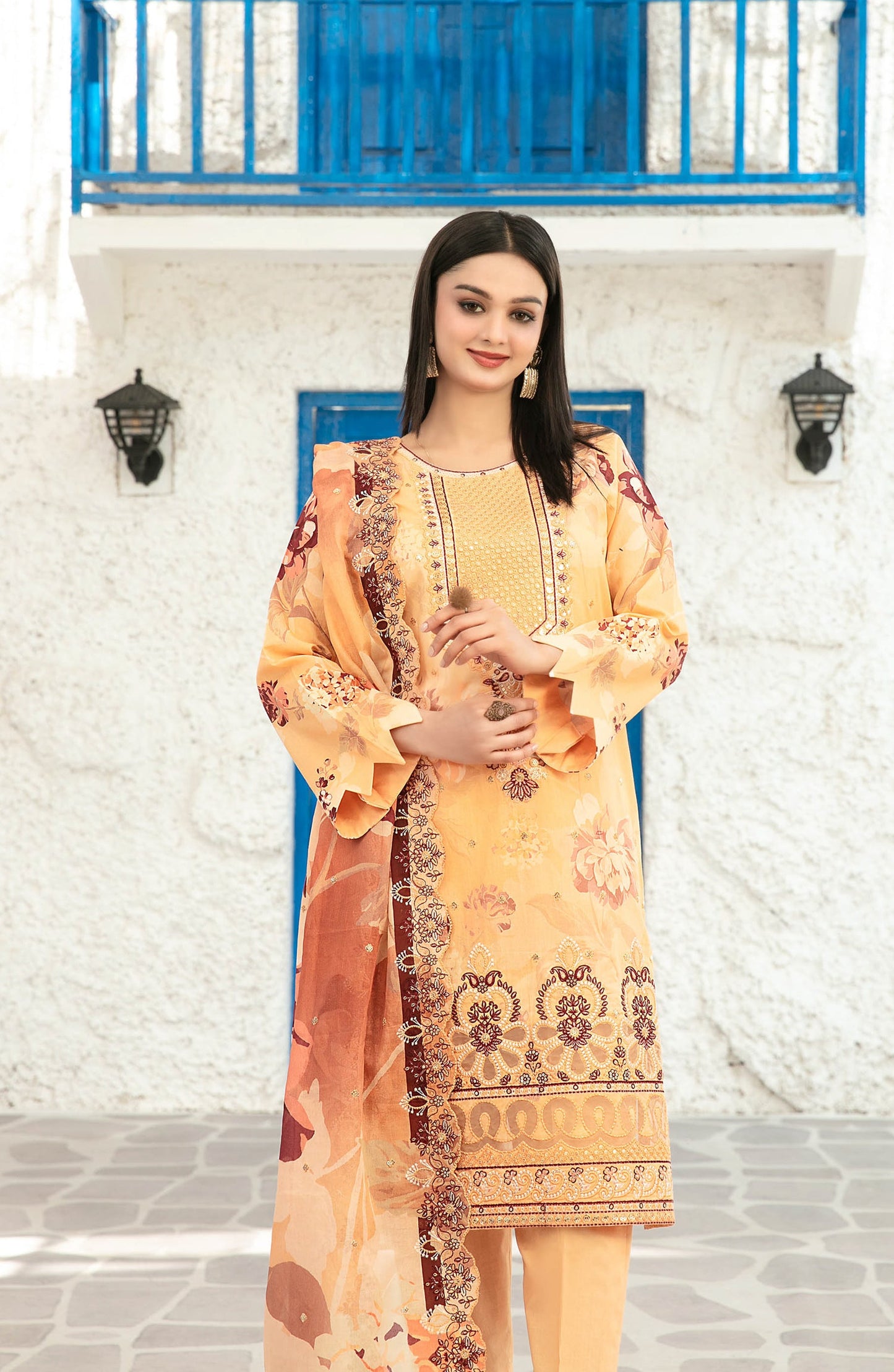 Parizah by Tawakkal Fabrics Embroidered Lawn Unstitched 3 Piece Suit - D-2723 - TF26PRZ - Orange - Summer Collection