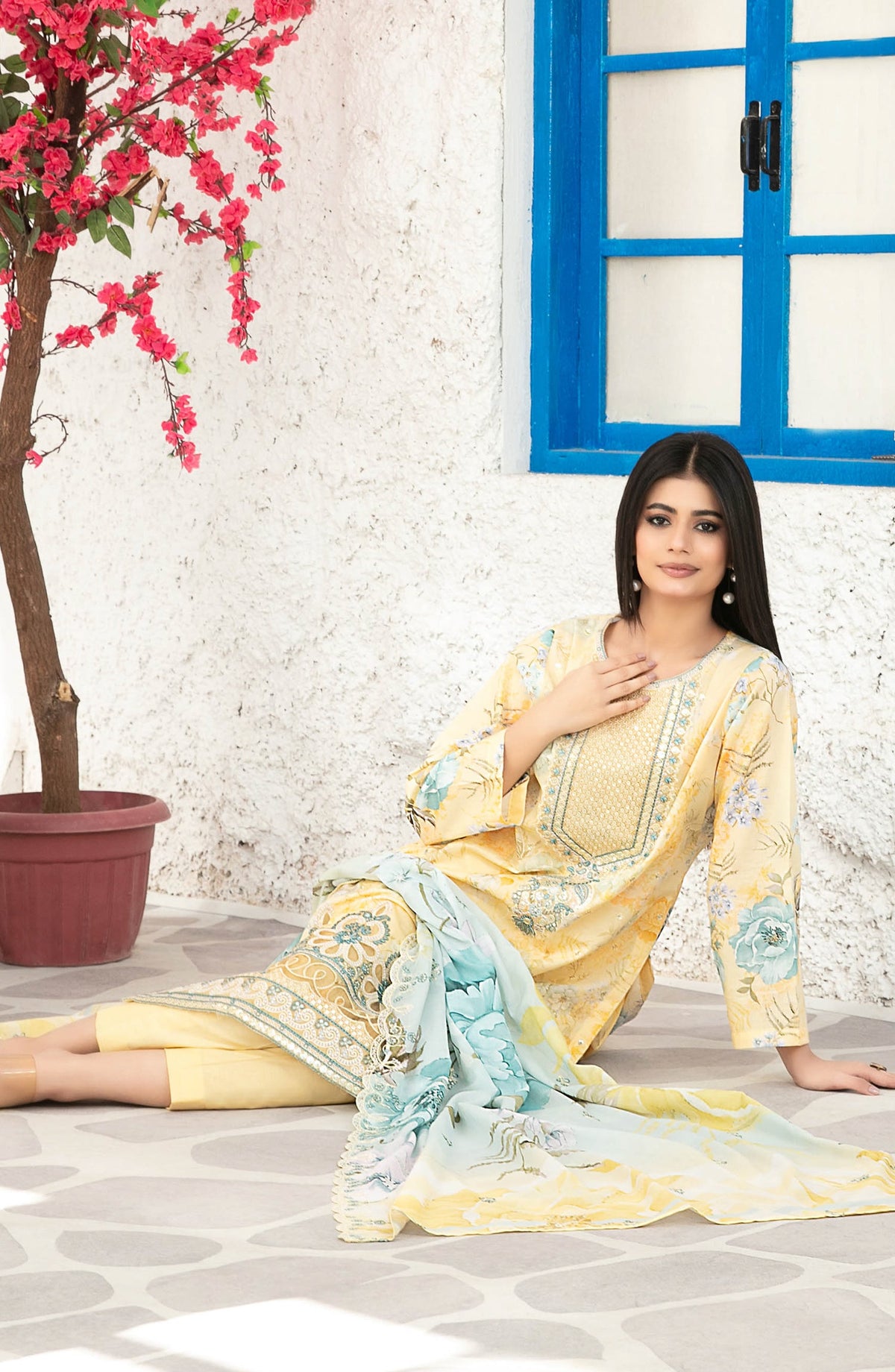 Parizah by Tawakkal Fabrics Embroidered Lawn Unstitched 3 Piece Suit - D-2722 - TF26PRZ - Yellow - Summer Collection