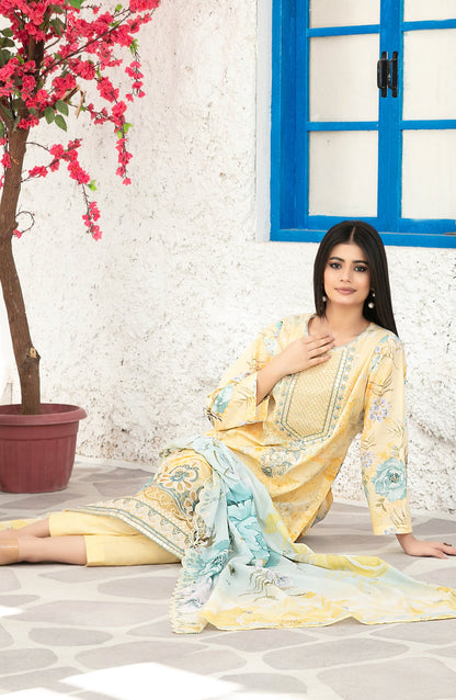 Parizah by Tawakkal Fabrics Embroidered Lawn Unstitched 3 Piece Suit - D-2722 - TF26PRZ - Yellow - Summer Collection