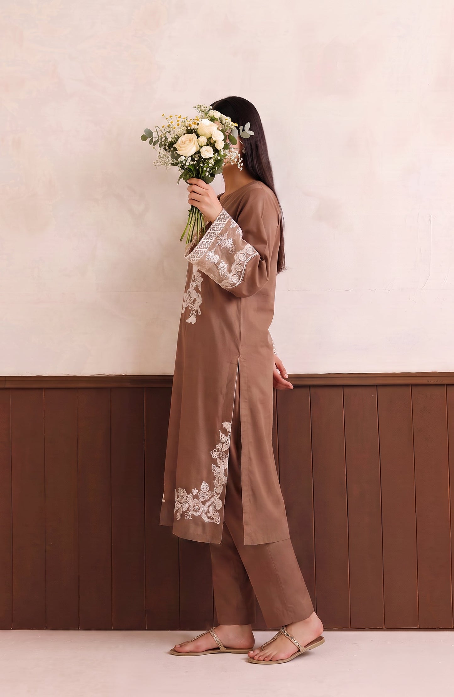 Passu by Amna Khadija Pret Embroidered Cotton Stitched 2 Piece Co-ords Set - AKP-01 - AM26PSSU - Brown - Summer Collection