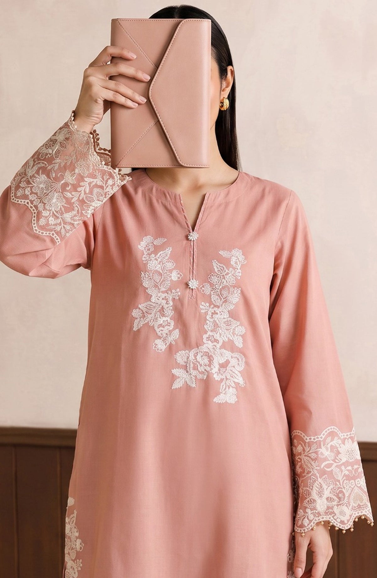 Passu by Amna Khadija Pret Embroidered Cotton Stitched 2 Piece Co-ords Set - AKP-02 - AM26PSSU - Pink - Summer Collection