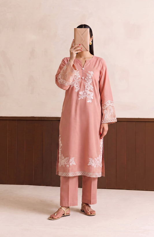 Passu by Amna Khadija Pret Embroidered Cotton Stitched 2 Piece Co-ords Set - AKP-02 - AM26PSSU - Pink - Summer Collection