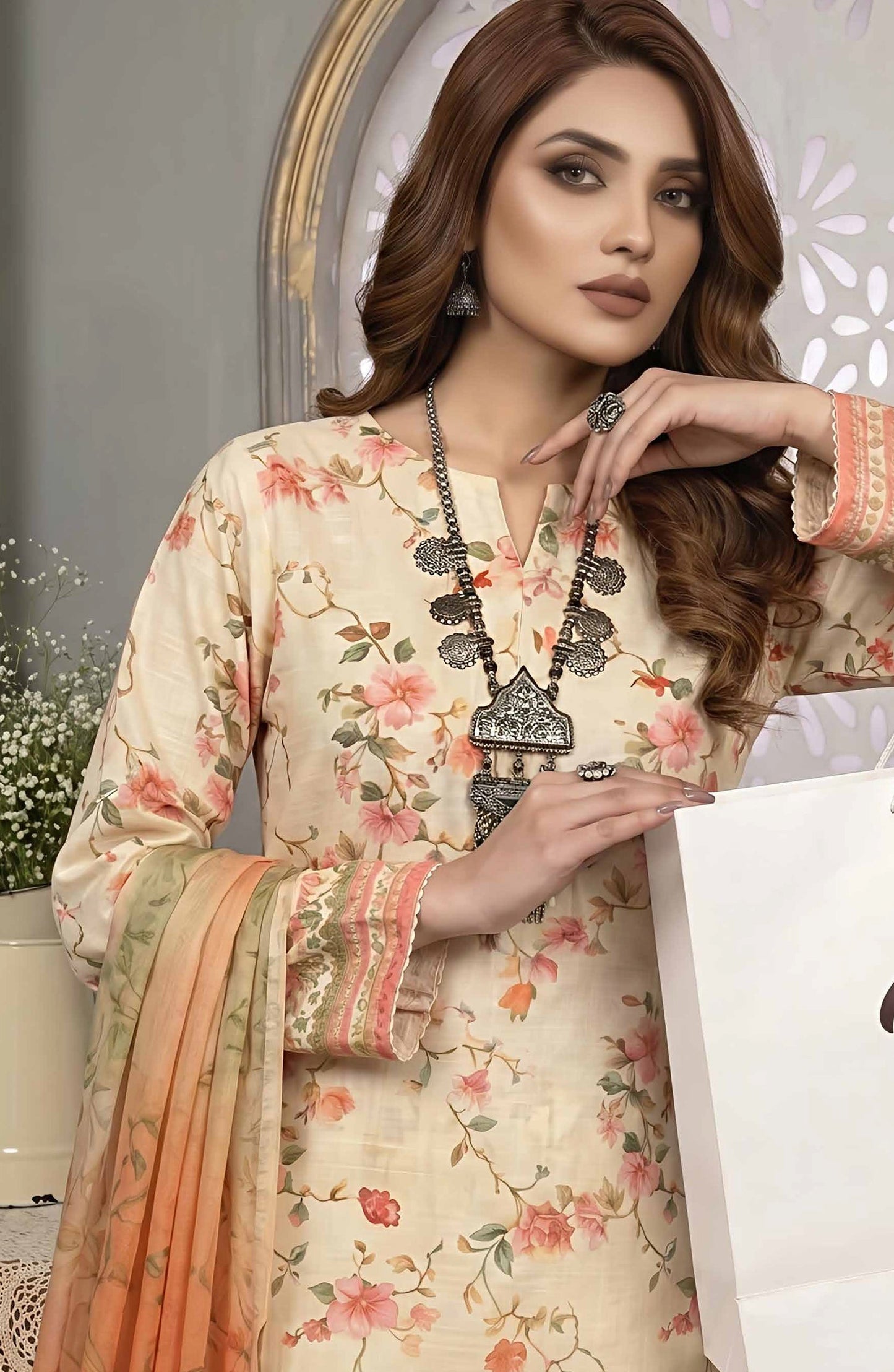 Pastels by Aalaya Embroidered Lawn Unstitched 3 Piece Suit - ART-10 - ALY26PTL - Rust - Summer Collection