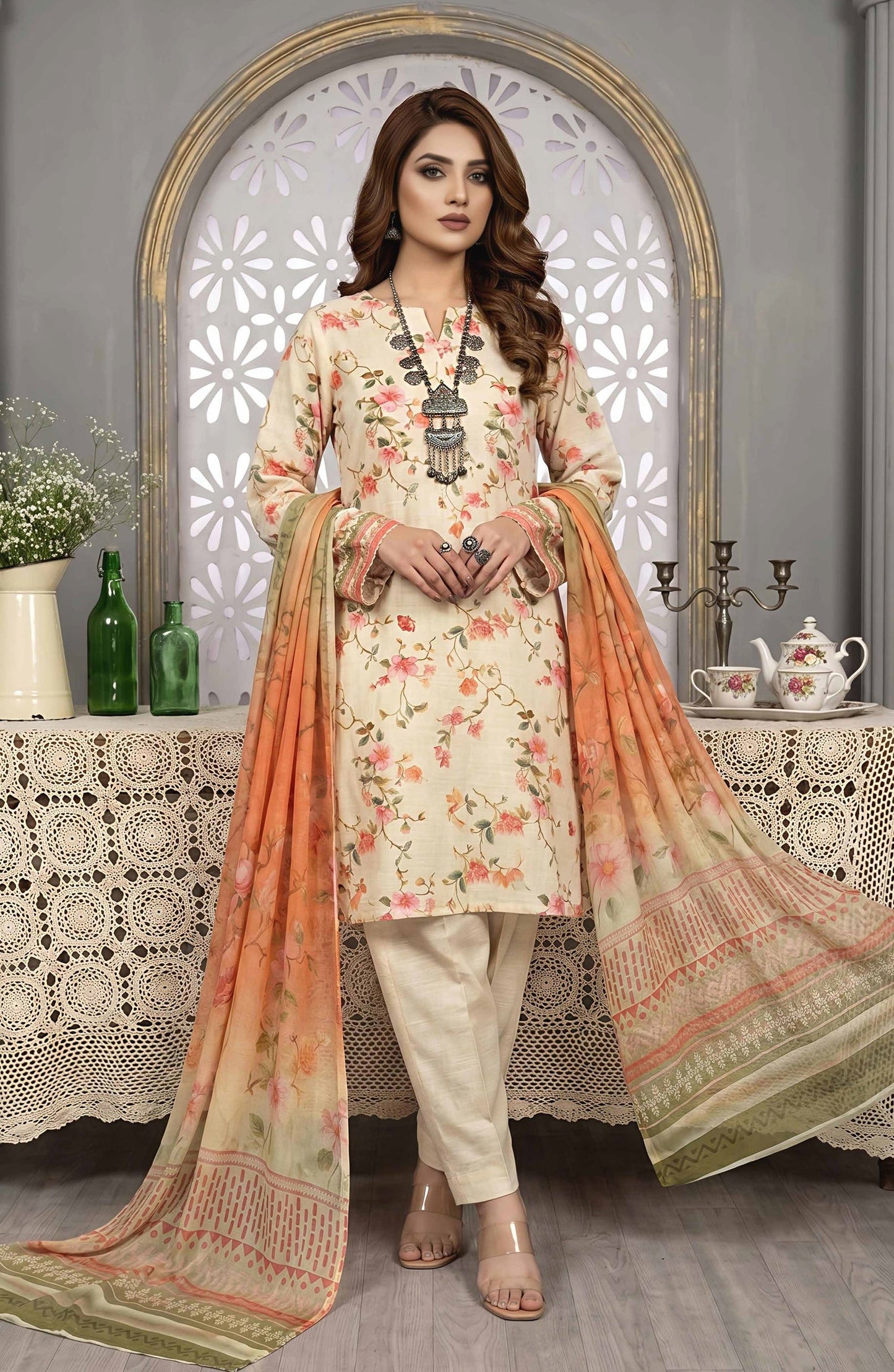 Pastels by Aalaya Embroidered Lawn Unstitched 3 Piece Suit - ART-10 - ALY26PTL - Rust - Summer Collection
