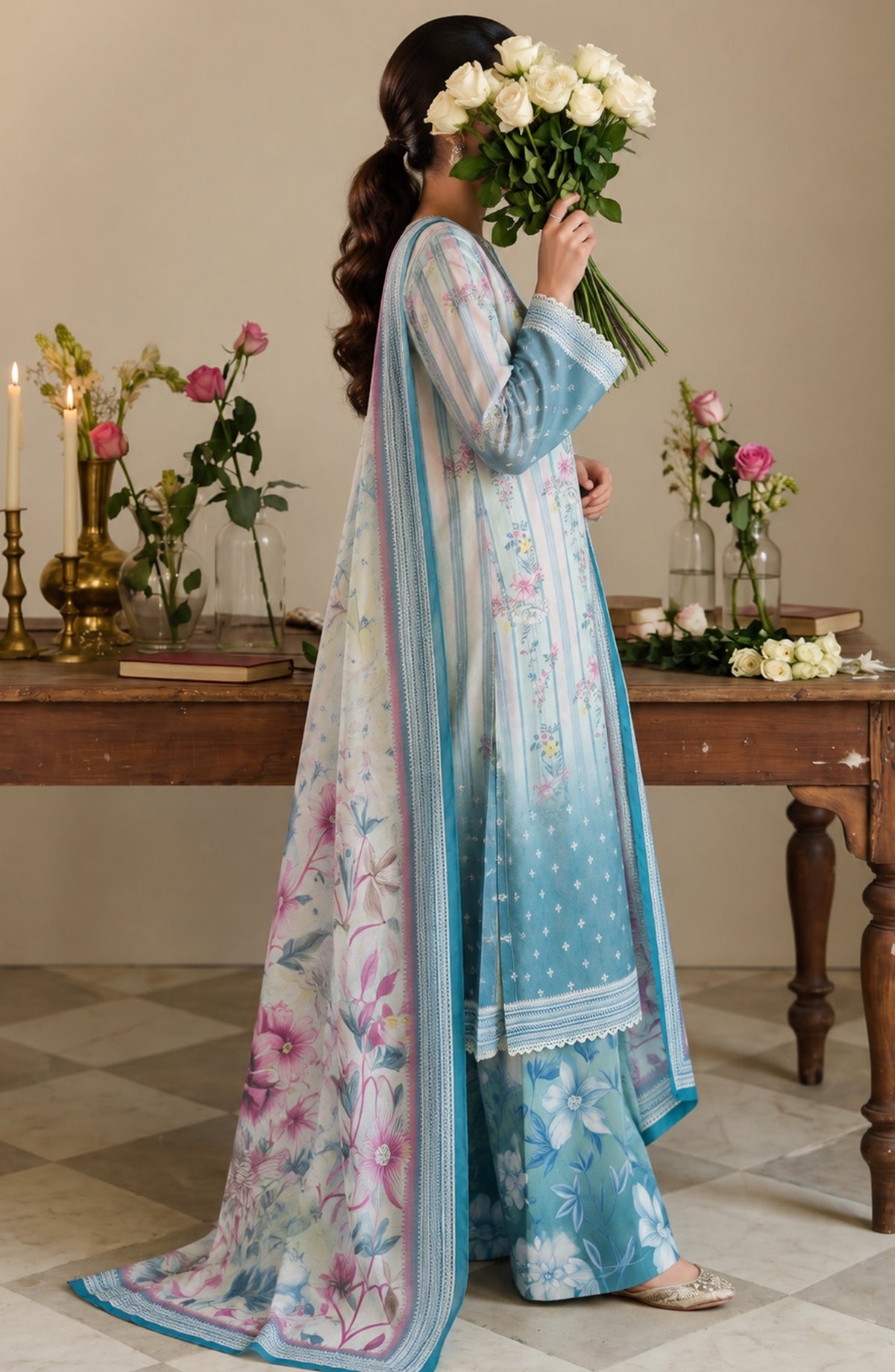 Pehchaan by Amna Khadija Printed Cotton Cambric Stitched 3 Piece Suit - AKP-07 - AM26CHN - Blue - Summer Collection