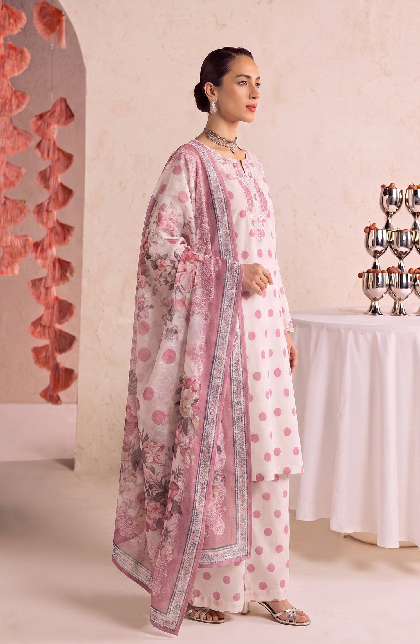 Polka Romance by Amna Khadija Embroidered Lawn Stitched 3 Piece Suit - AKPR-01 - AM26PKRM - Pink - Summer Collection