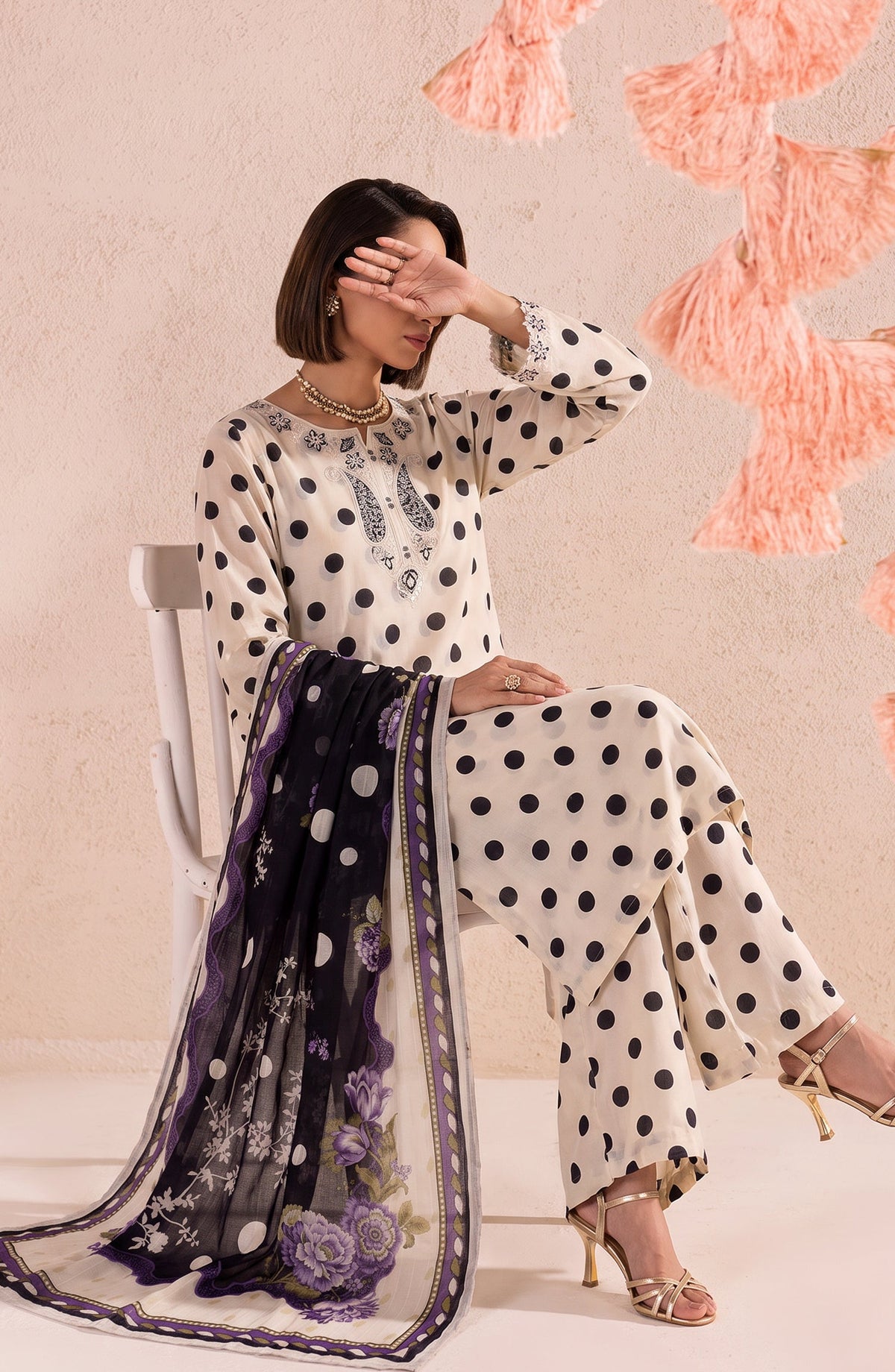 Polka Romance by Amna Khadija Embroidered Lawn Stitched 3 Piece Suit - AKPR-02 - AM26PKRM - Black - Summer Collection