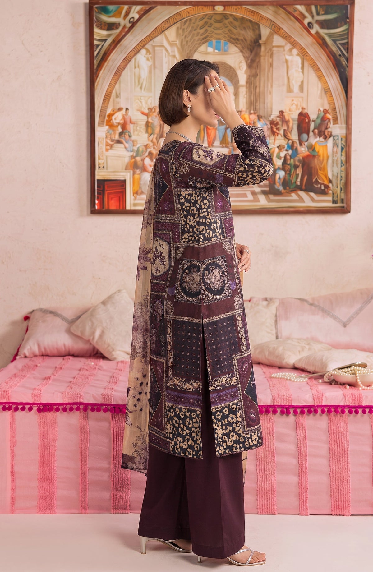 Polka Romance by Amna Khadija Printed Lawn Stitched 3 Piece Suit - AKPR-05 - AM26PKRM - Brown - Summer Collection
