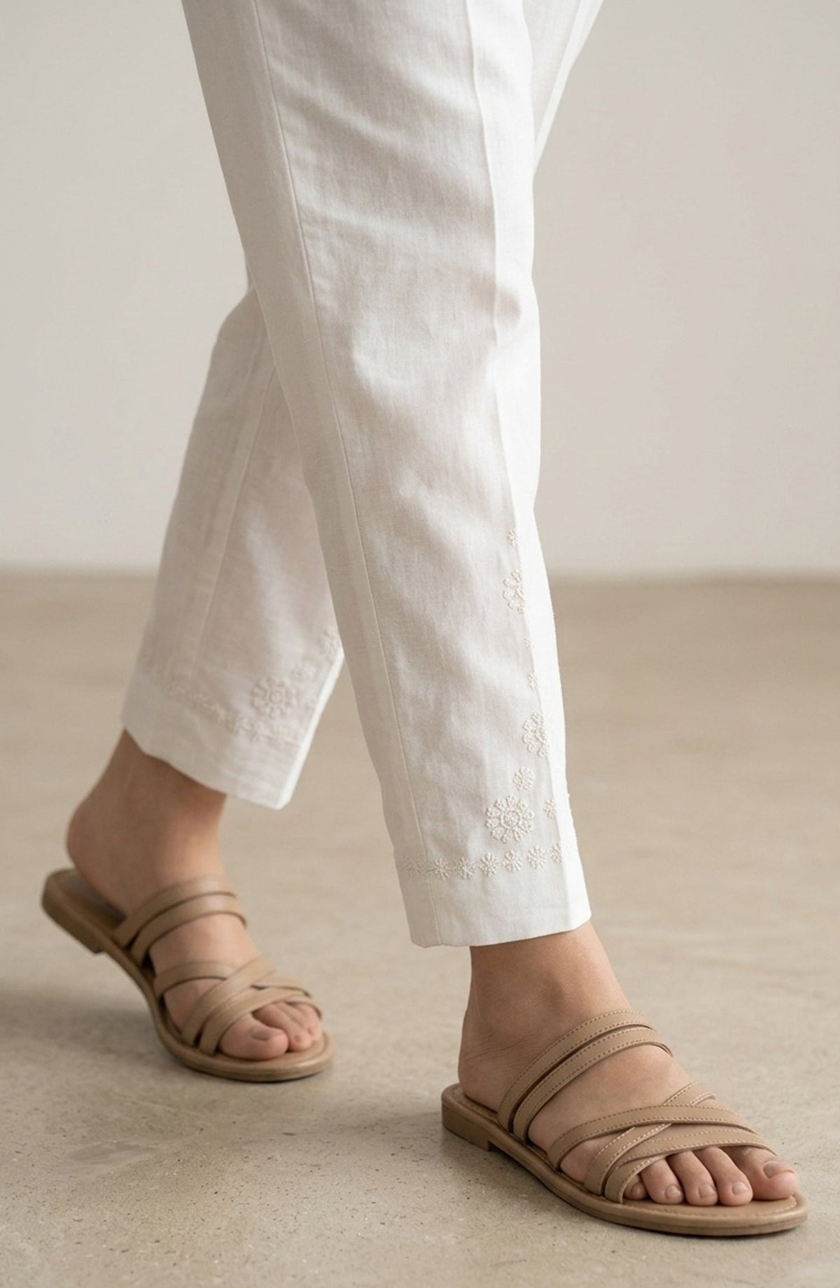 Pristine Hem by Amna Khadija Cotton Stitched Trouser - PH-01A - AM26TRD - White - Casual Collection