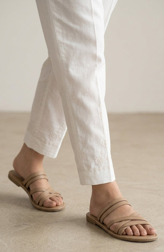 Pristine Hem by Amna Khadija Cotton Stitched Trouser - PH-01A - AM26TRD - White - Casual Collection