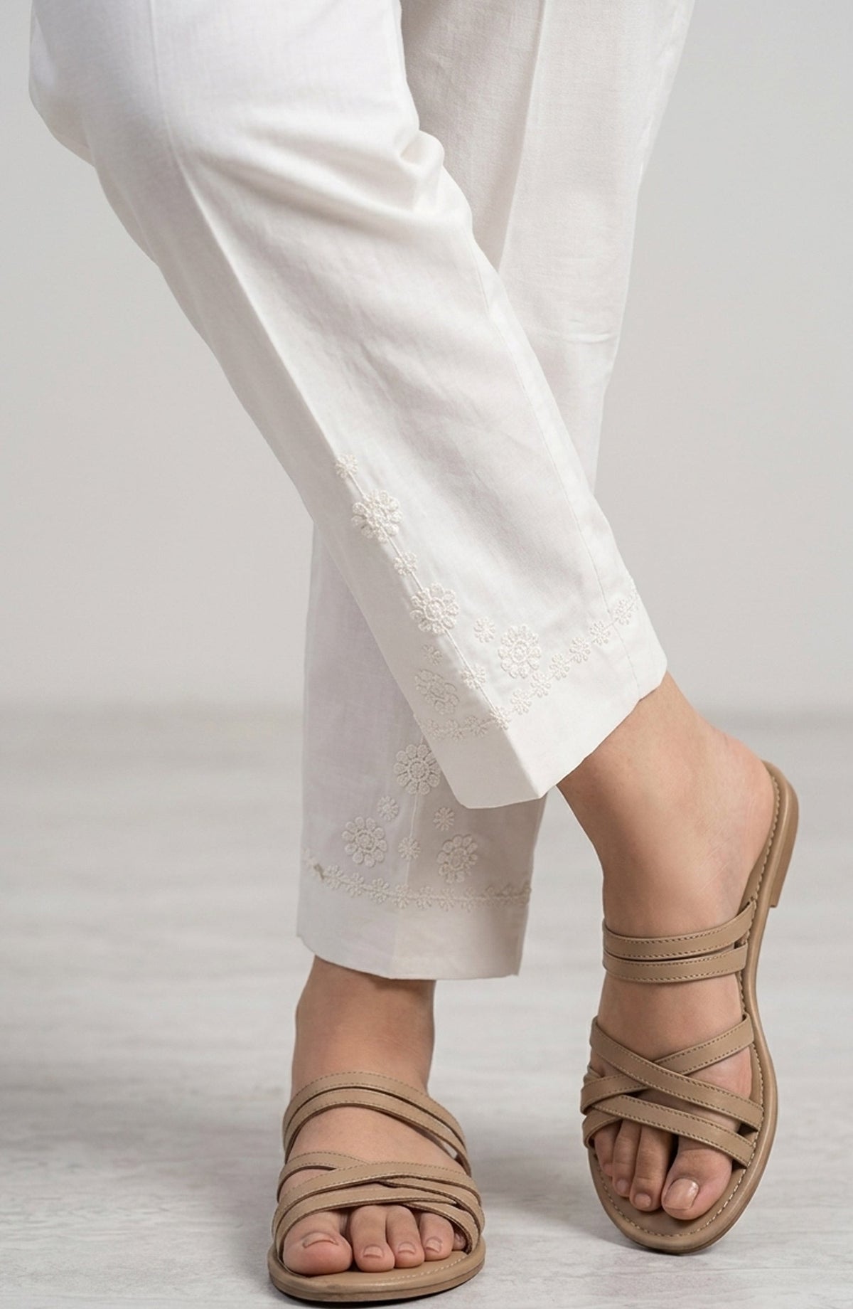 Pristine Hem by Amna Khadija Cotton Stitched Trouser - PH-01A - AM26TRD - White - Casual Collection