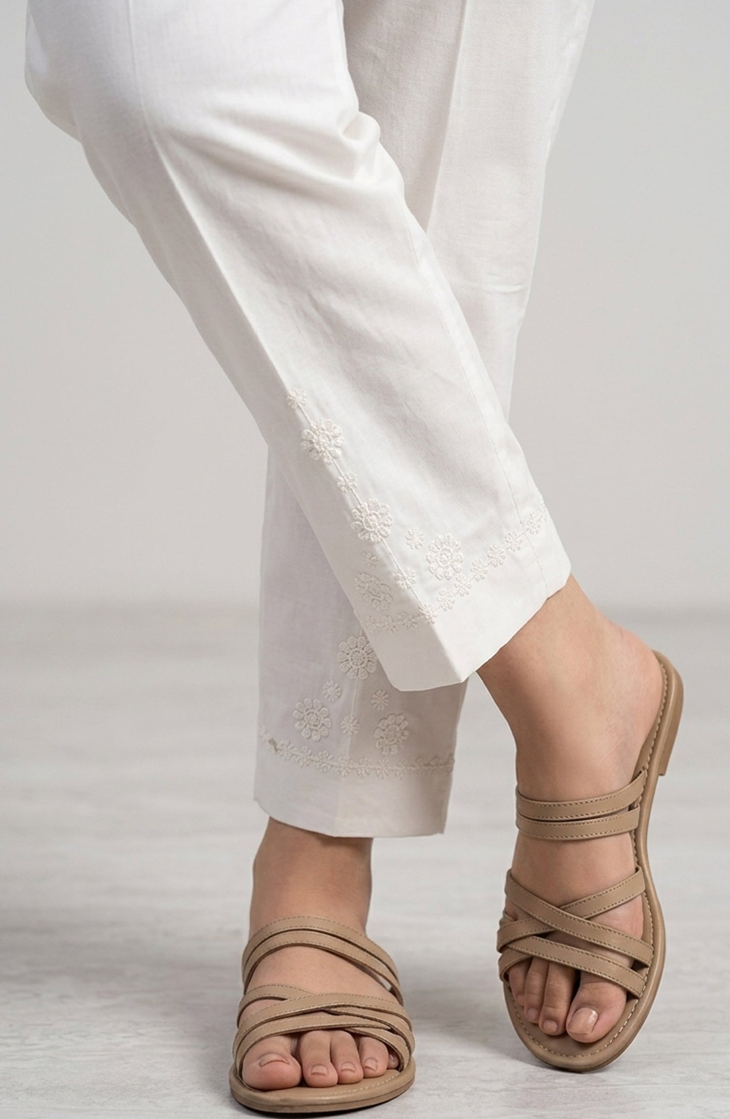 Pristine Hem by Amna Khadija Cotton Stitched Trouser - PH-01A - AM26TRD - White - Casual Collection