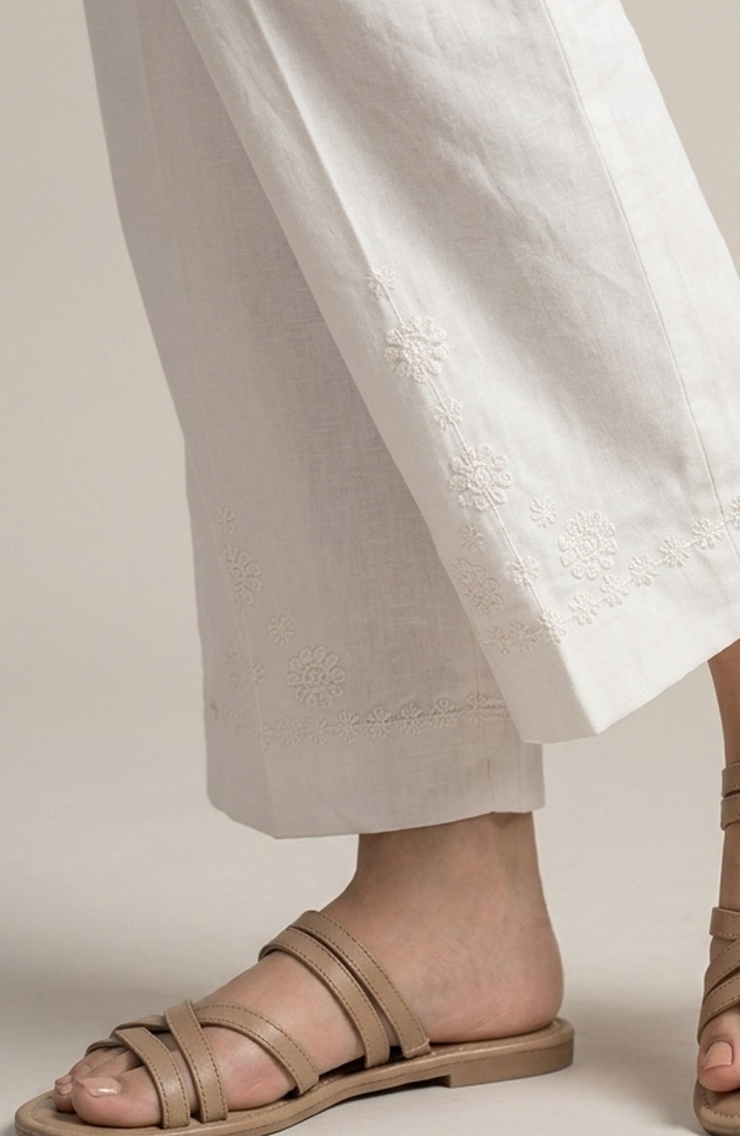 Pristine Hem by Amna Khadija Cotton Stitched Trouser - PH-01A - AM26TRD - White - Casual Collection