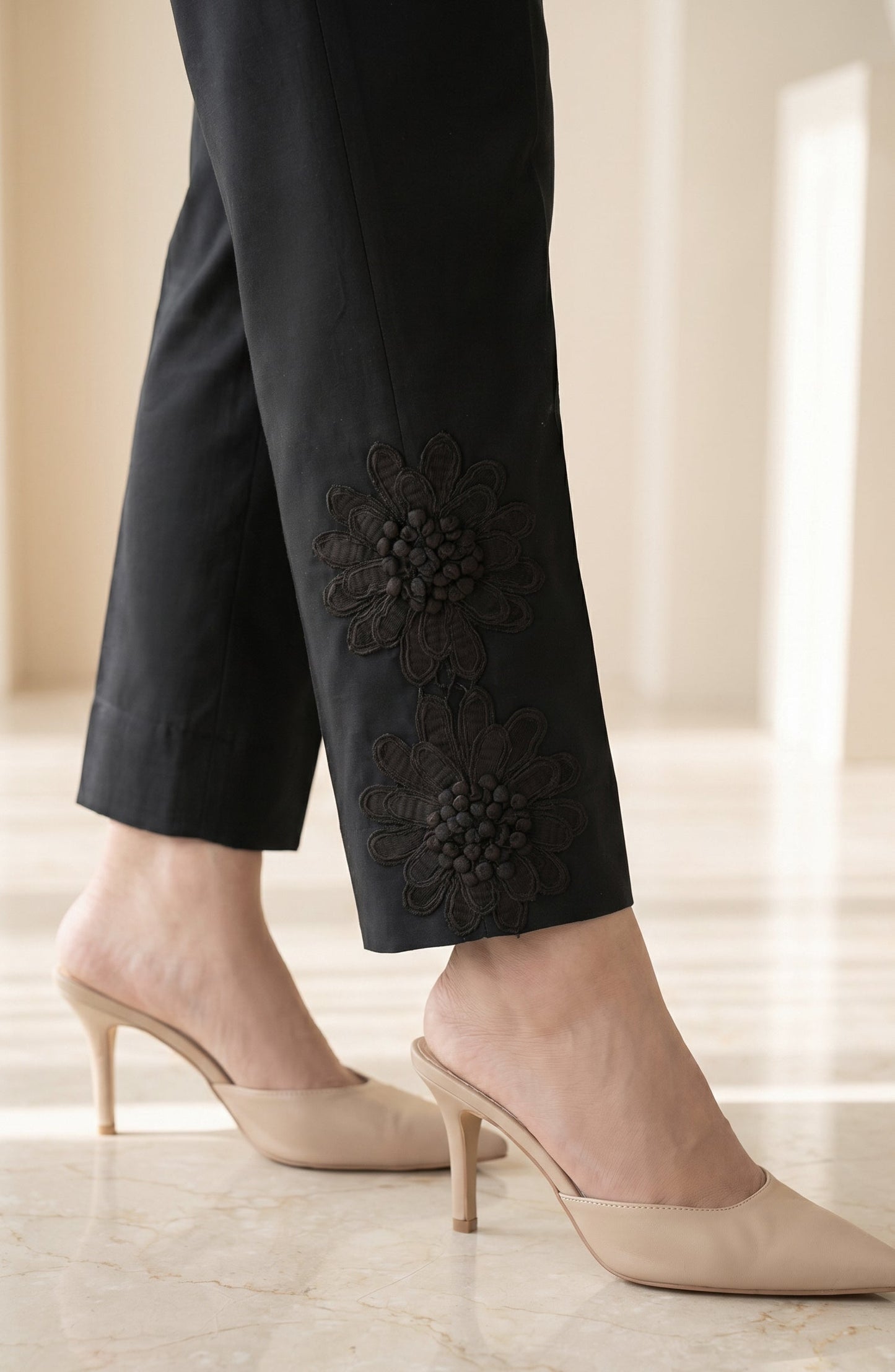Pristine Hem by Amna Khadija Cotton Stitched Trouser - PH-04A - AM26TRD - Black - Casual Collection