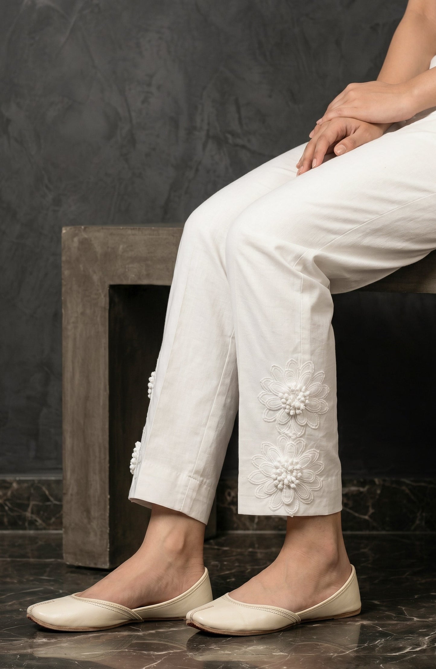 Pristine Hem by Amna Khadija Cotton Stitched Trouser - PH-04B - AM26TRD - White - Casual Collection