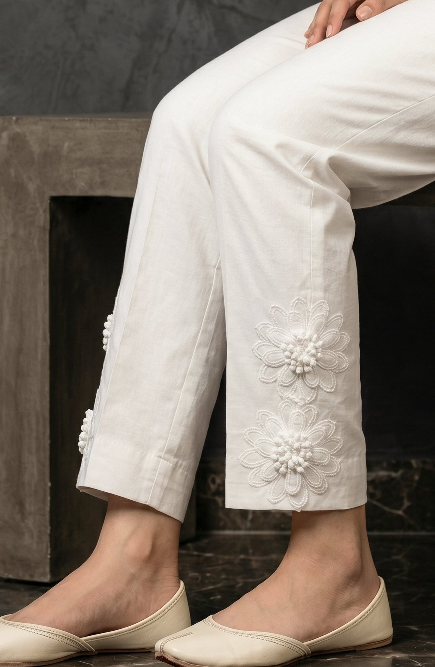 Pristine Hem by Amna Khadija Cotton Stitched Trouser - PH-04B - AM26TRD - White - Casual Collection
