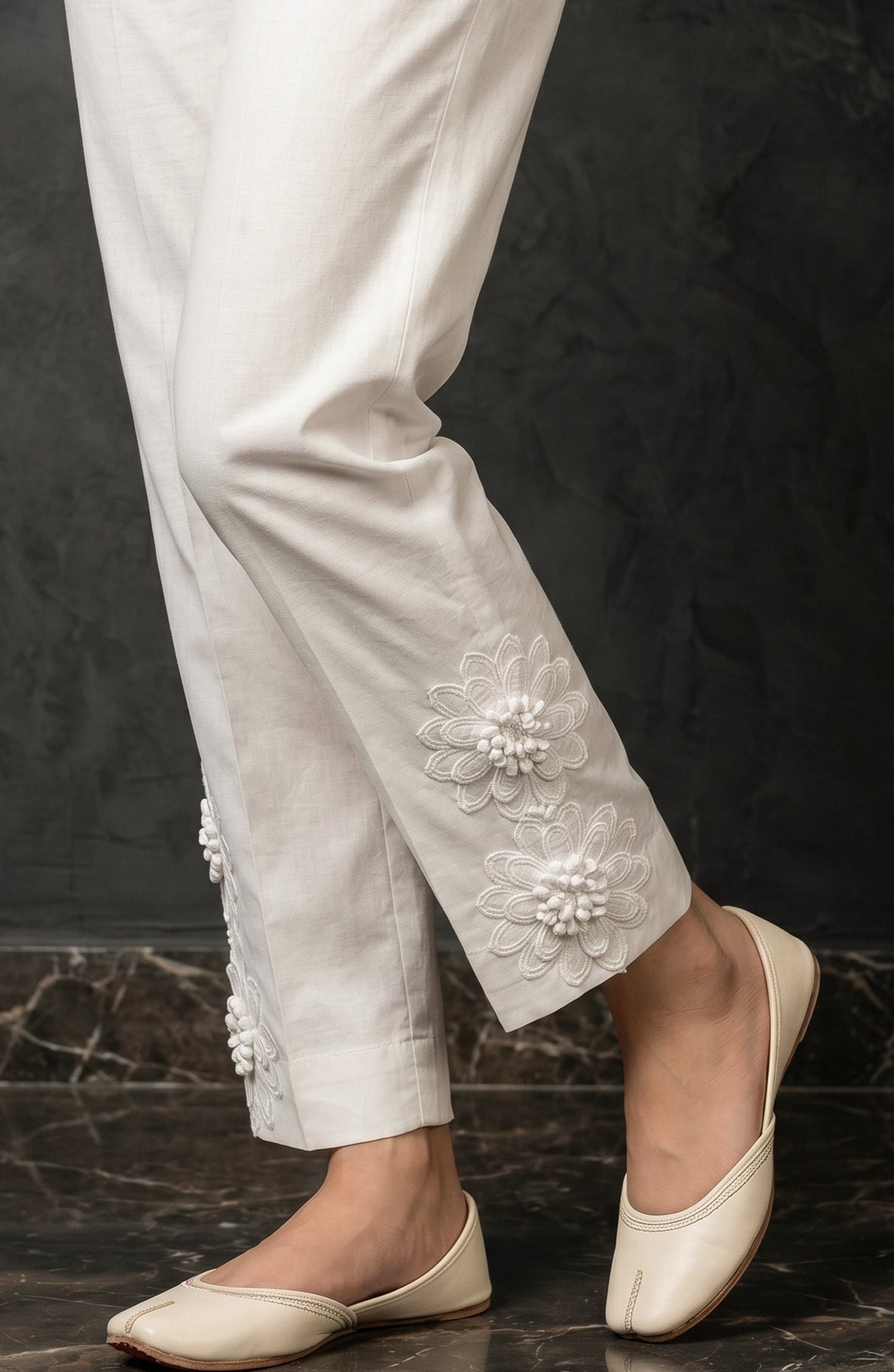 Pristine Hem by Amna Khadija Cotton Stitched Trouser - PH-04B - AM26TRD - White - Casual Collection